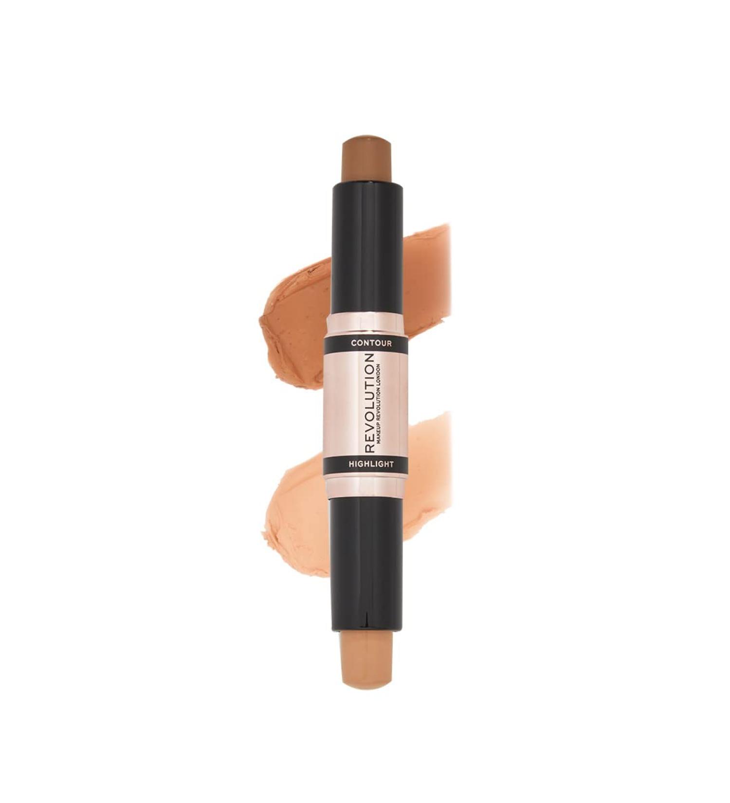 Makeup Revolution Contour Pencil Duo - Vegan Cream Contour & Highlight for Defined Cheekbones | 2.4g Dark | Cruelty-Free Makeup - Buy Online on GoSupps.com