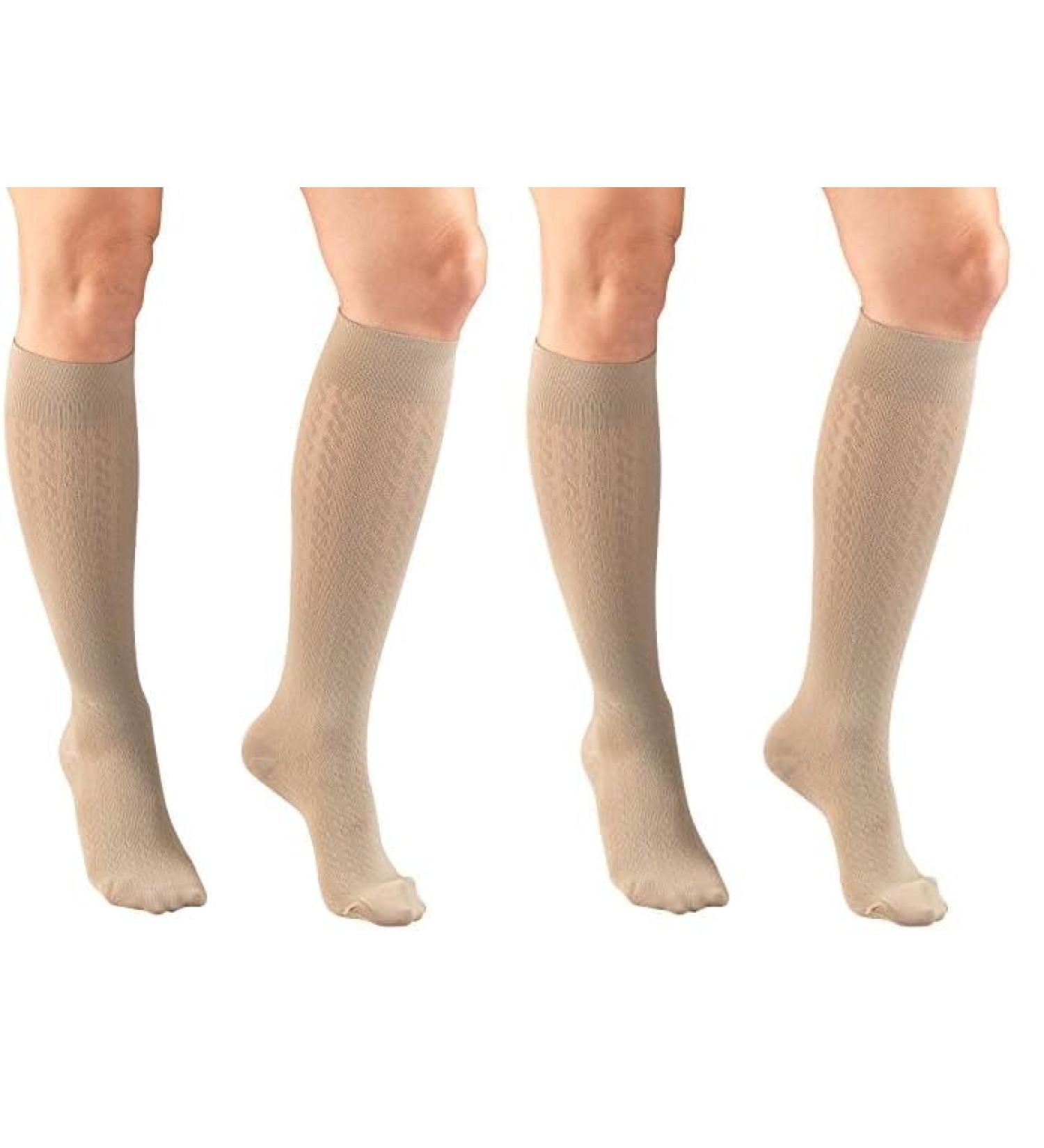 Truform Compression Socks for Women - 15-20 mmHg Knee High Tan Cable Knit (Pack of 2) - Large Women's Dress Socks - Buy Online on GoSupps.com