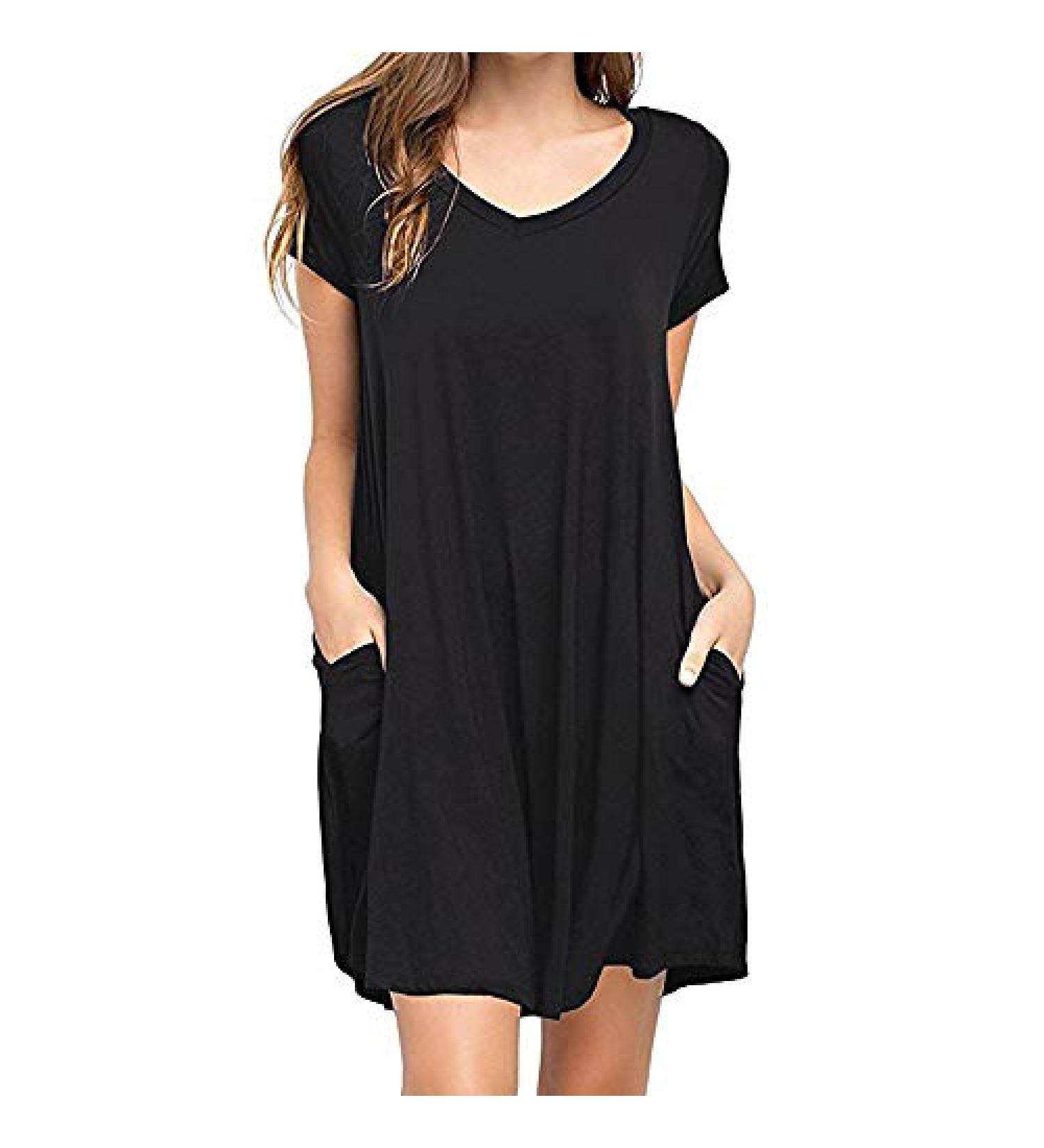 Women's Black Summer Ruffle Swing T-Shirt Dress - Short Sleeve Casual Style - Buy Online on GoSupps.com