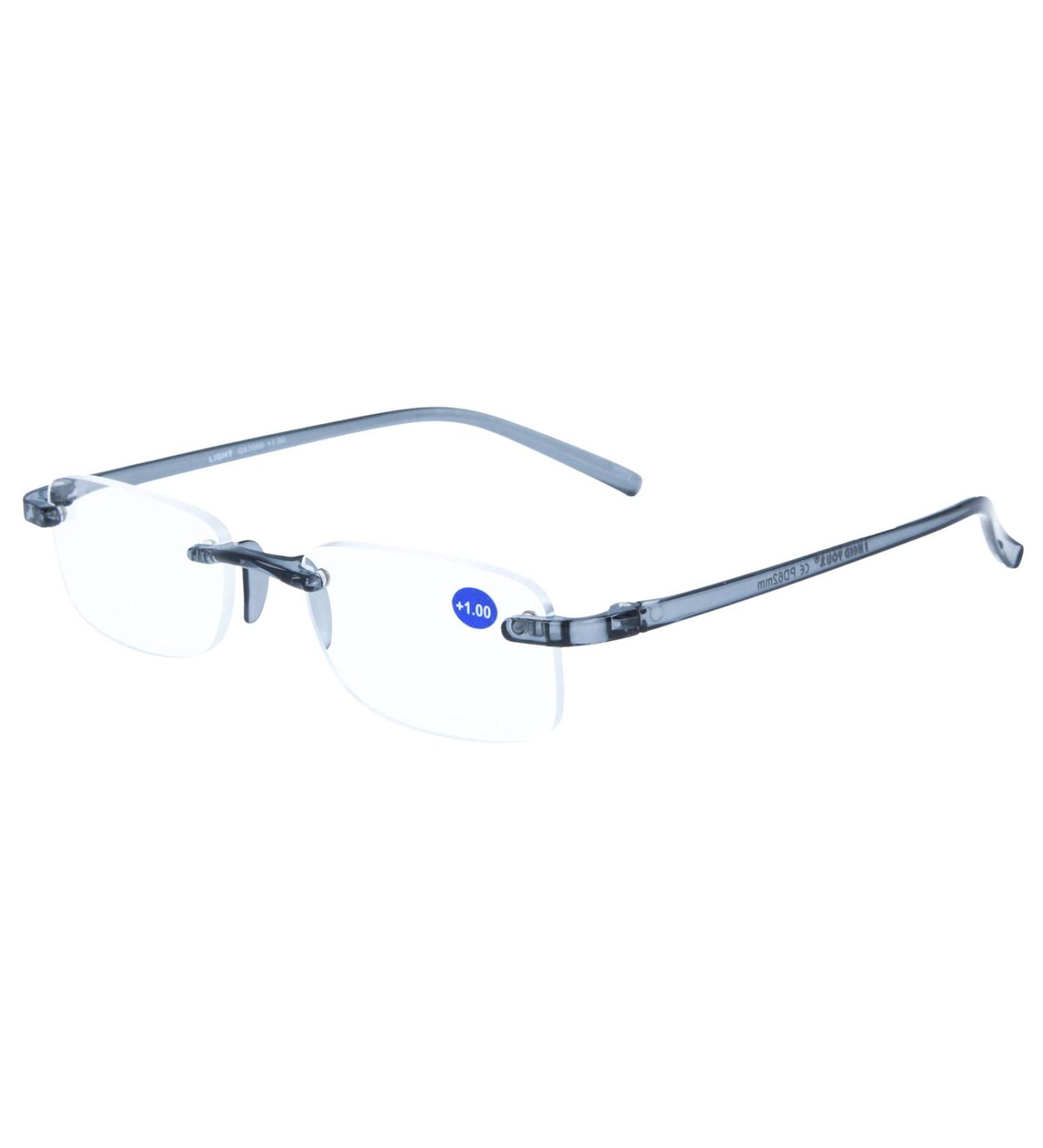 I NEED YOU LIGHT G67000 rimless glasses made of plastic with case grey 2.5 diopters