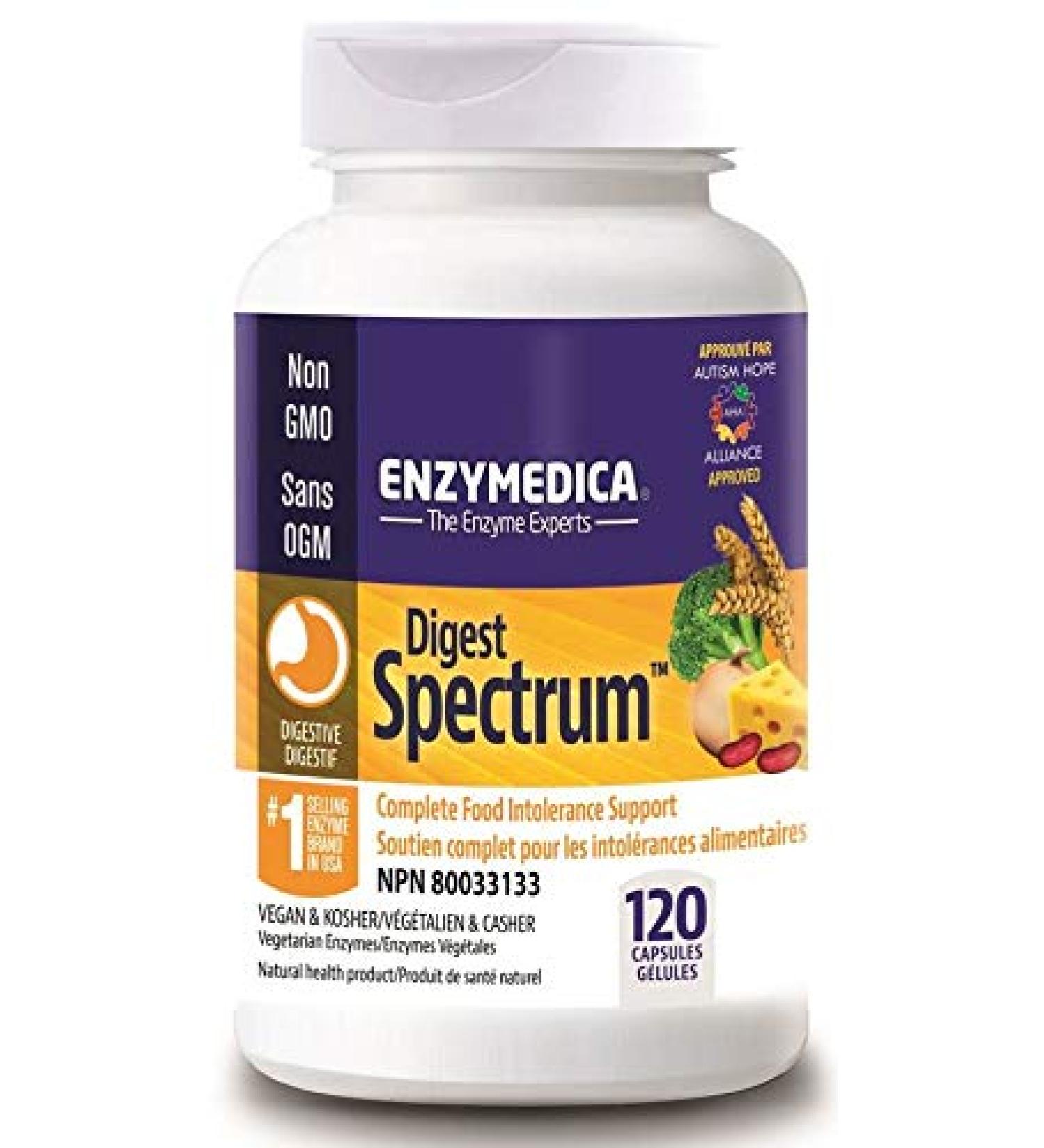 Enzymedica - Digest Spectrum 120 Capsules - Lactose Intolerance Pills - Digestive Enzyme Supplements - Enzymes for Digestion - Indigestion & Heartburn Relief - Gas Bloating Relief for Men and Women - Buy Online on GoSupps.com