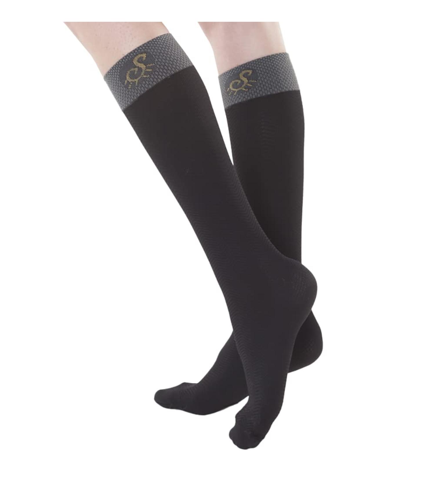 SOLIDEA Unisex Active Energy Knee High Compression Socks 12/15 mmHg - Stylish Black Support for Travel & Sports - Buy Online on GoSupps.com