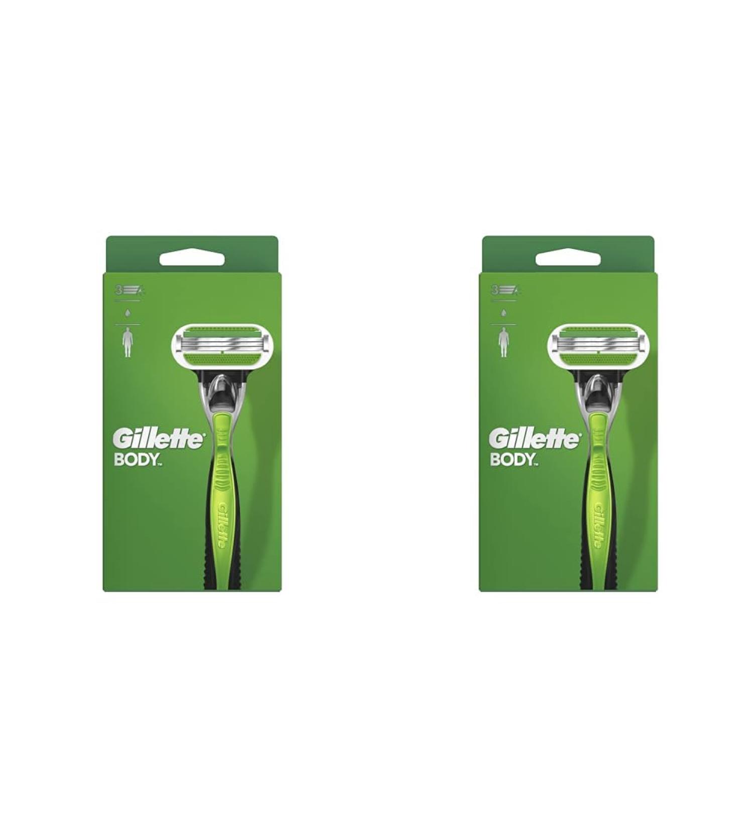 Gillette body razor men body razor + 1 razor with 3-fold blade charging green (pack with 2) 1 piece (2-pack) razor + 1 blade