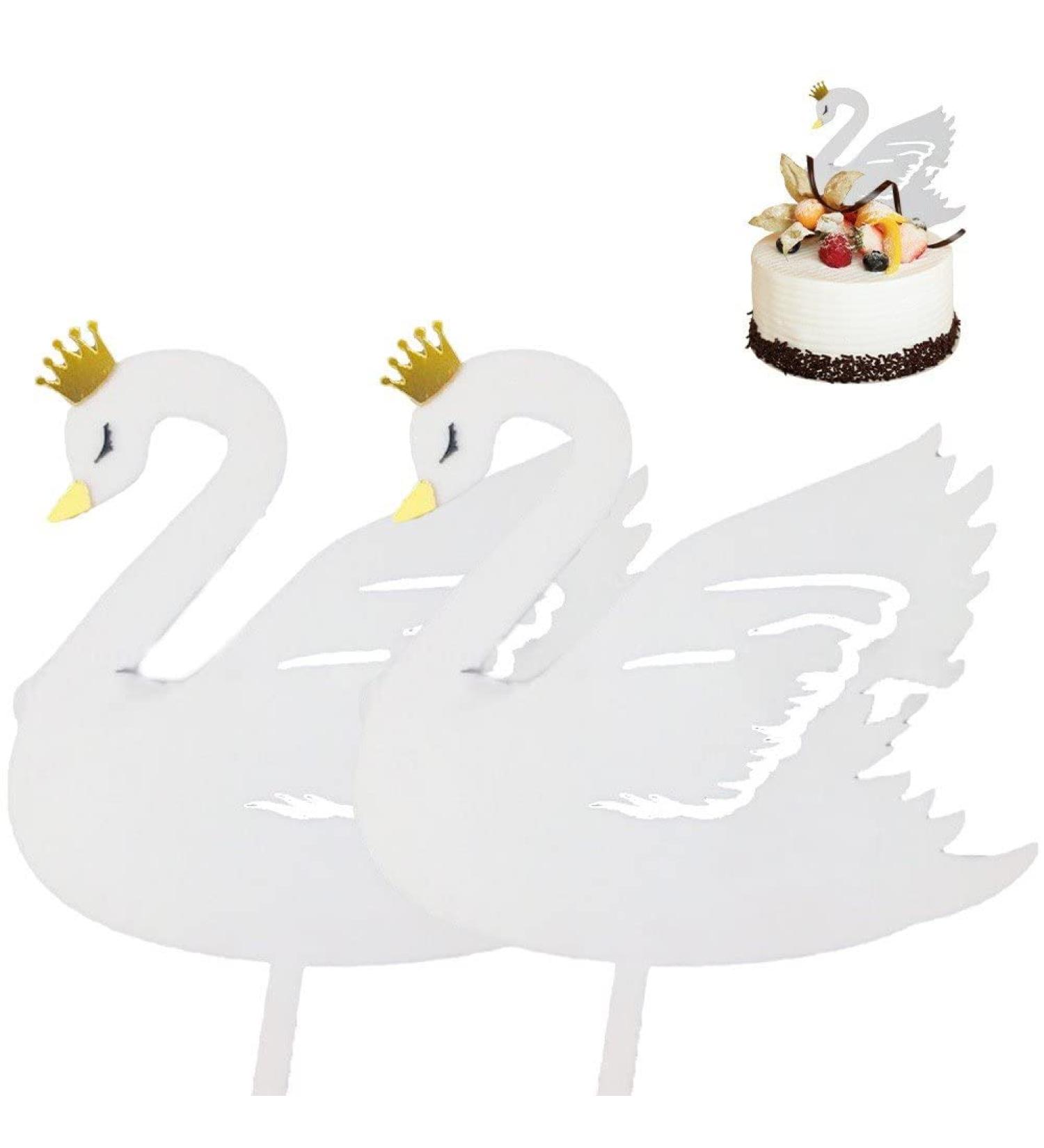 Swan Cake Topper Diy Acrylic Crown Cupcake Topper for Birthday Wedding Party Cake Decorations White - Buy Online on GoSupps.com