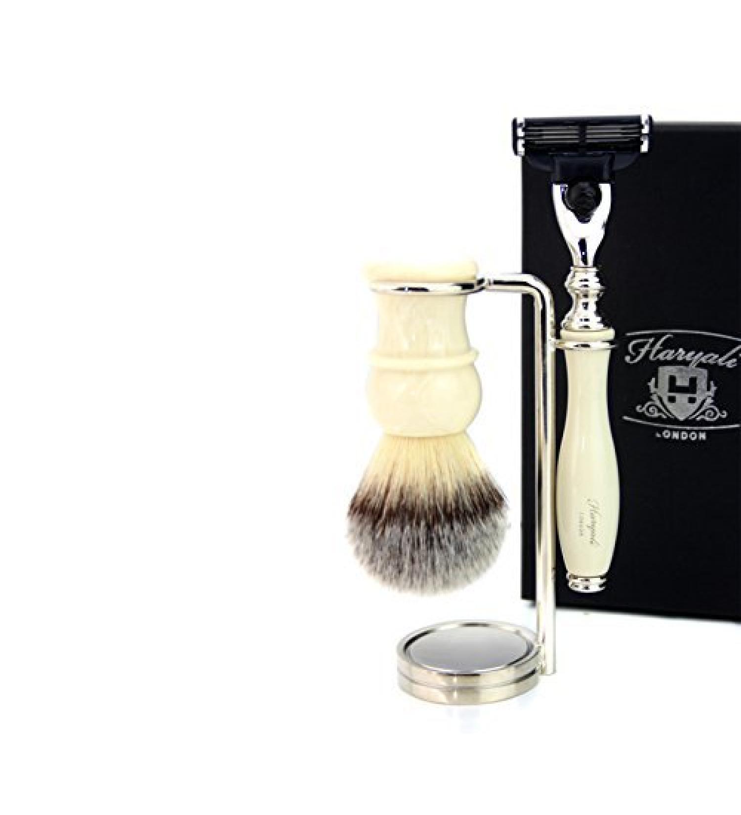 Men's Shaving Kit - 3 Edge Razor Synthetic Badger Hair Brush & Stand | Perfect Grooming Set for Men - Buy Online on GoSupps.com