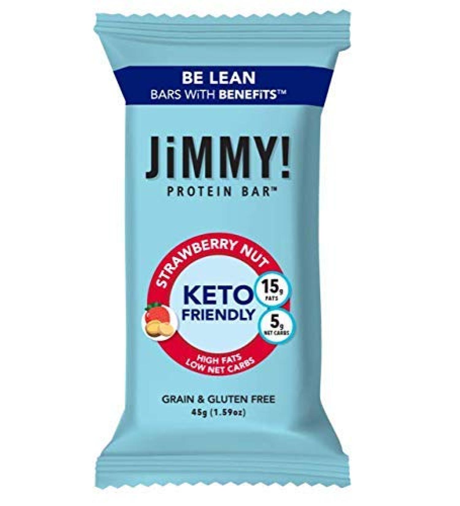 JiMMY! Keto Protein Bar - Strawberry Nut Flavor | 12 Count | Low Net Carb, Low Sugar, Gluten Free - Buy Online on GoSupps.com