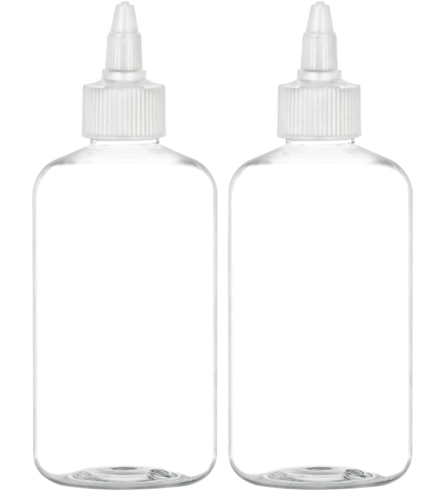 BRIGHTFROM 8 oz Clear Twist Top Applicator Bottles - Pack of 2, BPA-Free PET, Refillable Squeeze Bottles for Hair and Multi Purpose - White Nozzle - Buy Online on GoSupps.com