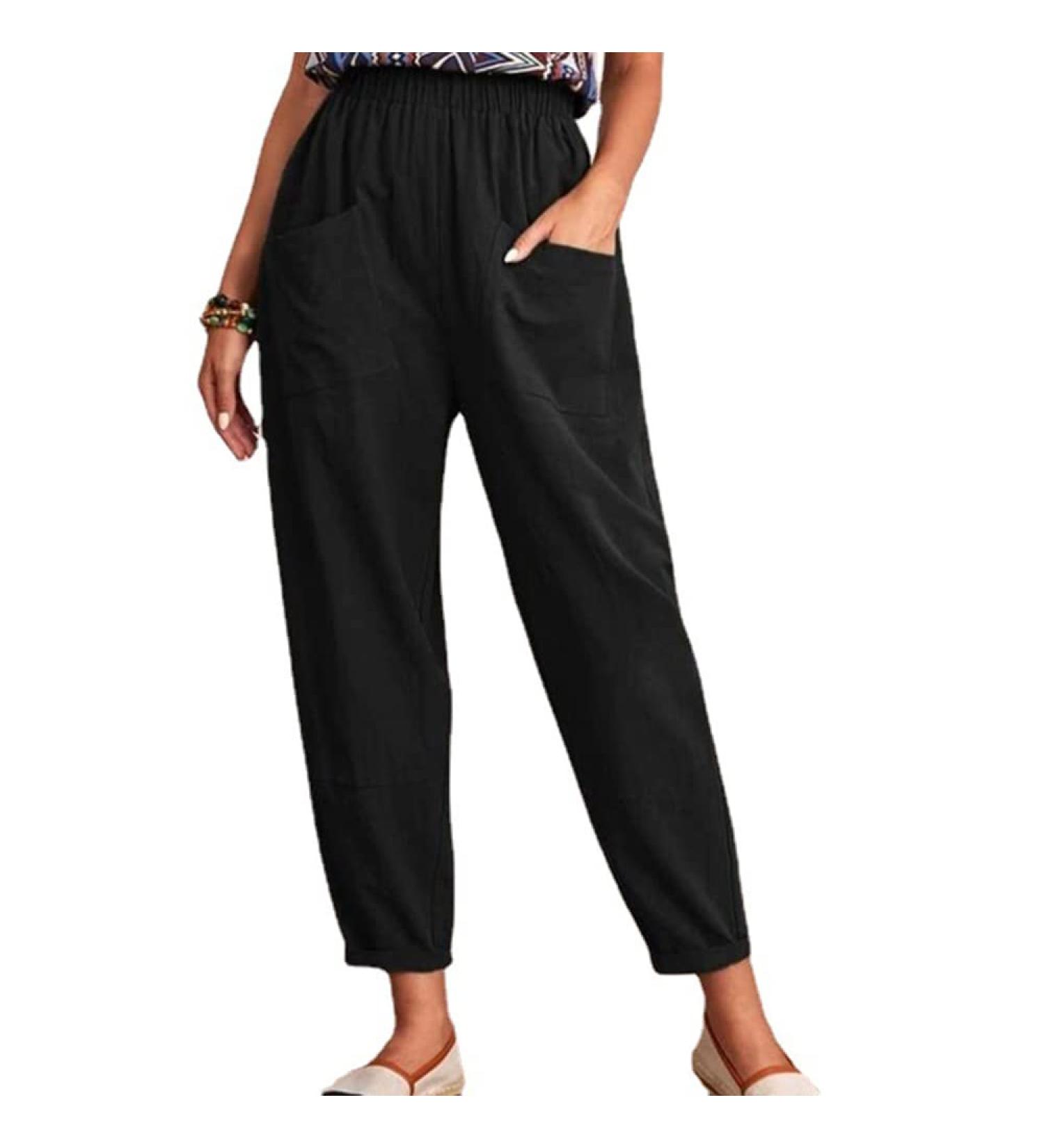 Womens Wide Leg Black Capri Yoga Pants - Comfy Lounge Sweatpants with Pockets - Size XL - Buy Online on GoSupps.com
