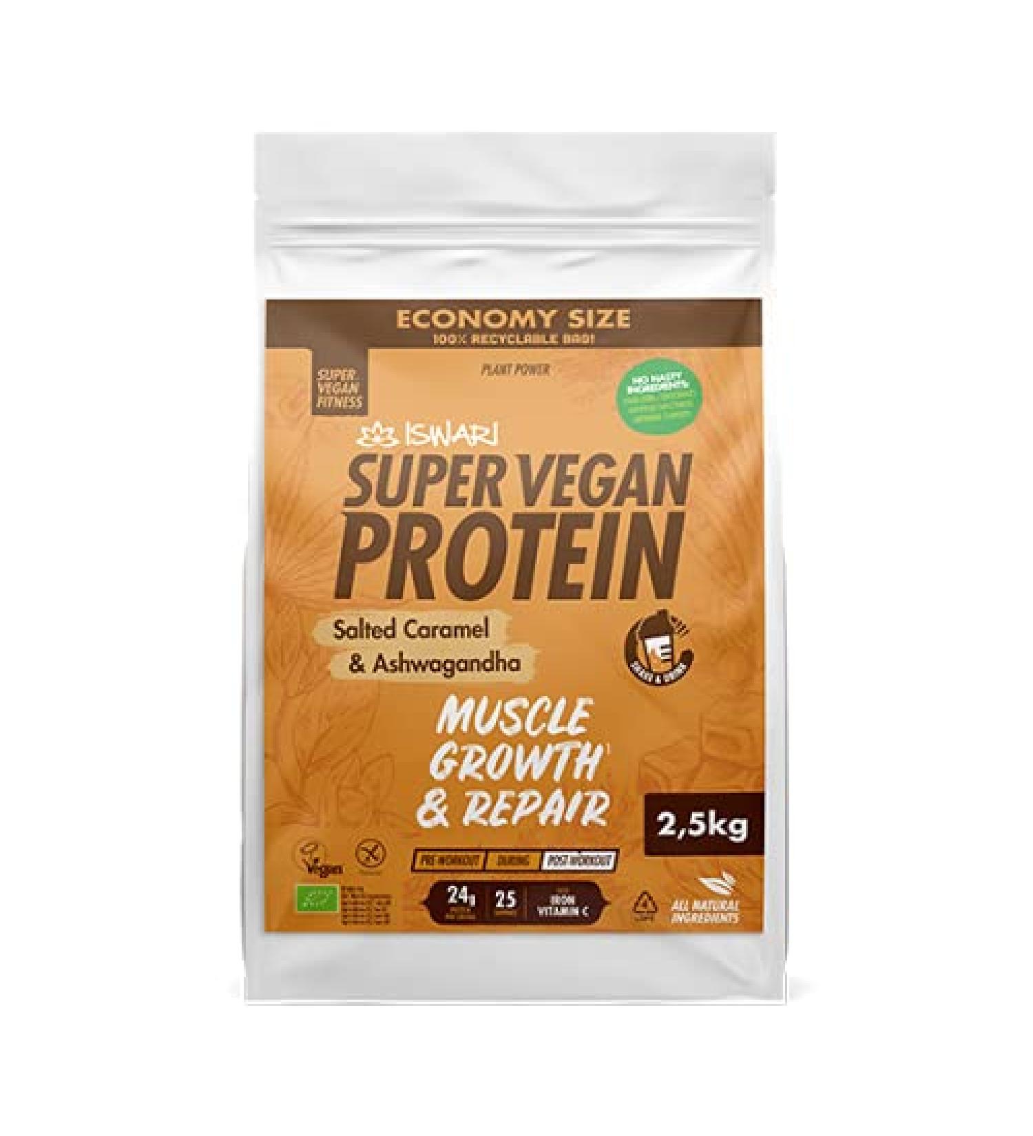 Super Vegan Protein Salted Caramel and Ashwagandha Iswari (2.5 kg) - Buy Online on GoSupps.com
