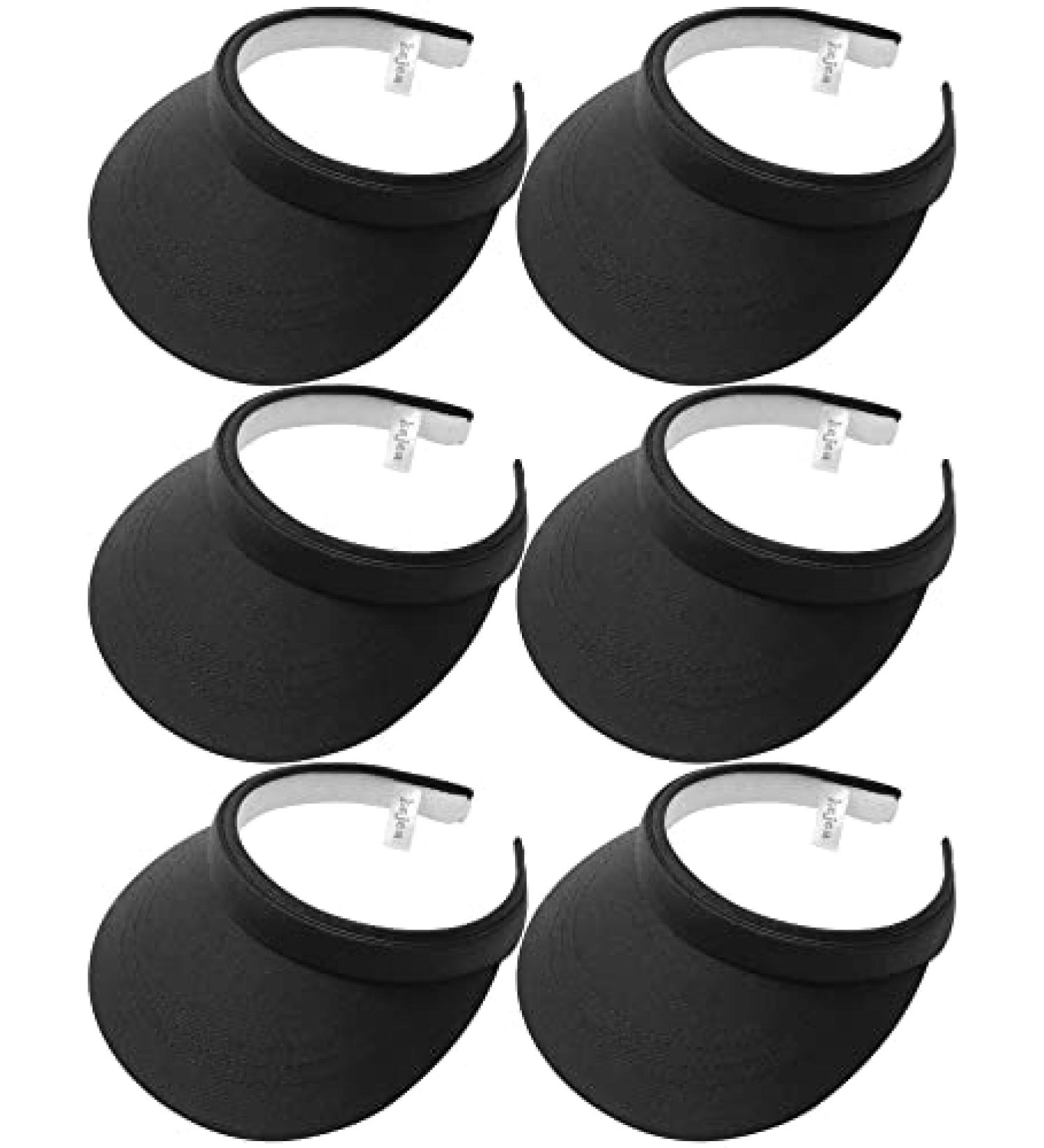 6 Pack Adjustable Clip On Sun Visor Hat for Women Men - Wide Brim Cap for Golf Tennis Beach - Black - Buy Online on GoSupps.com