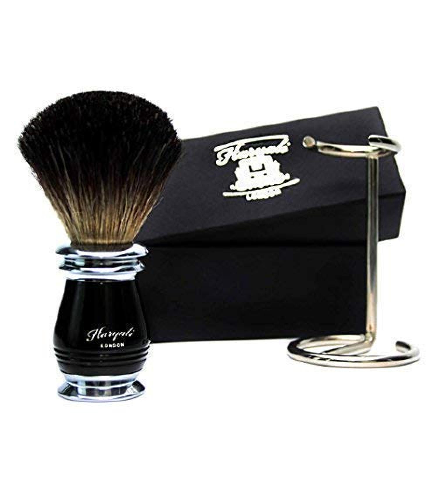 Premium Shaving Brush for Men | Pure Black Roof Hair Metal Handle & Stand | Luxury Gift Box Included - Buy Online on GoSupps.com