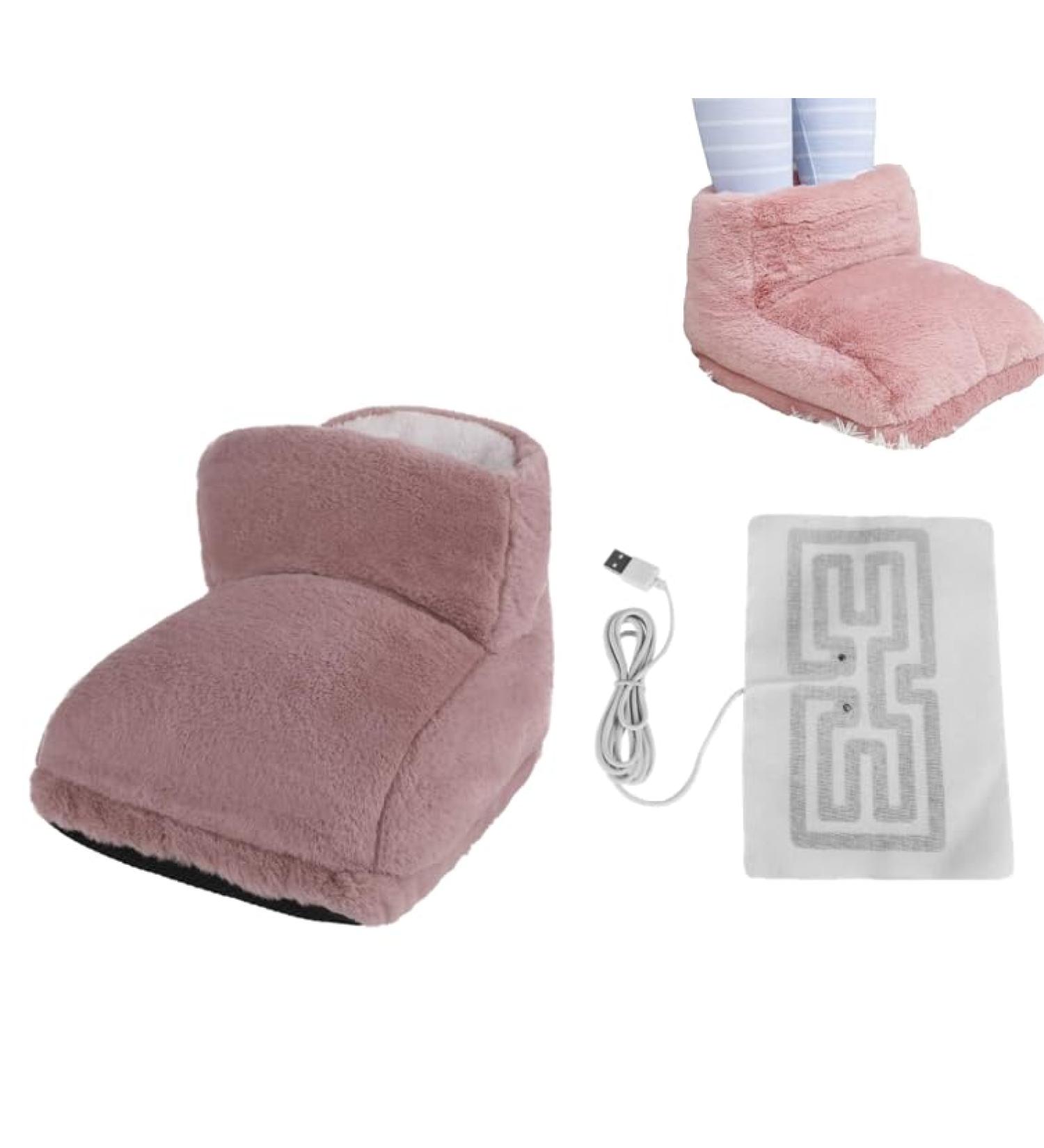 USB Heated Foot Warmer Boots - Soft Fast Heating Plush Shoes with Anti-Slip Sole for Ultimate Comfort - Ideal Gift for Men & Women (Pink Rose) - Buy Online on GoSupps.com