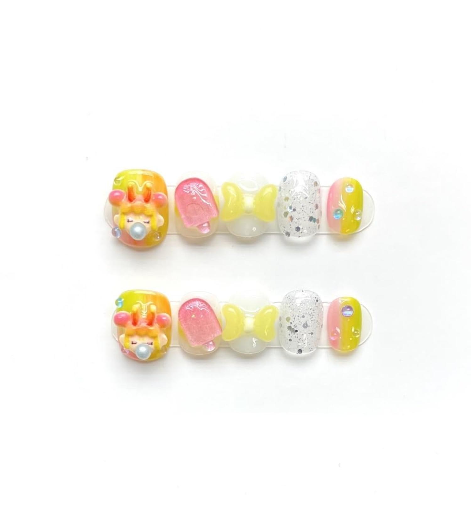 Full Diamond Nail Decoration Dove Bridal Wedding Nail Handmade Wearing Nail Decoration Removable False Nail Patch(Yellow XS)