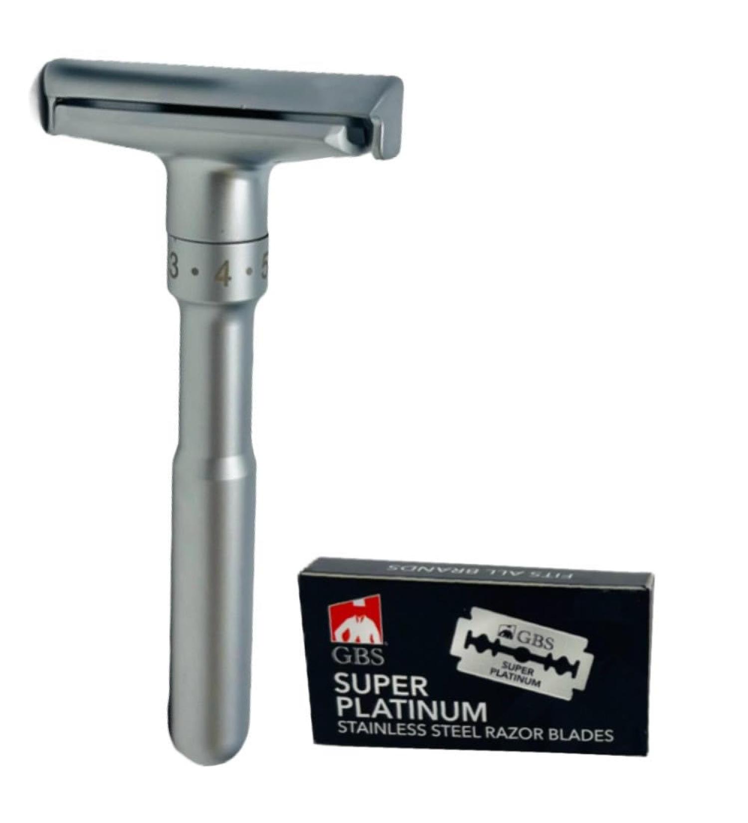 Shop G.B.S Chrome Adjustable Men's Double Edge Safety Razor & 10 Platinum Blade Refills - International Shipping Available - Buy Online on GoSupps.com