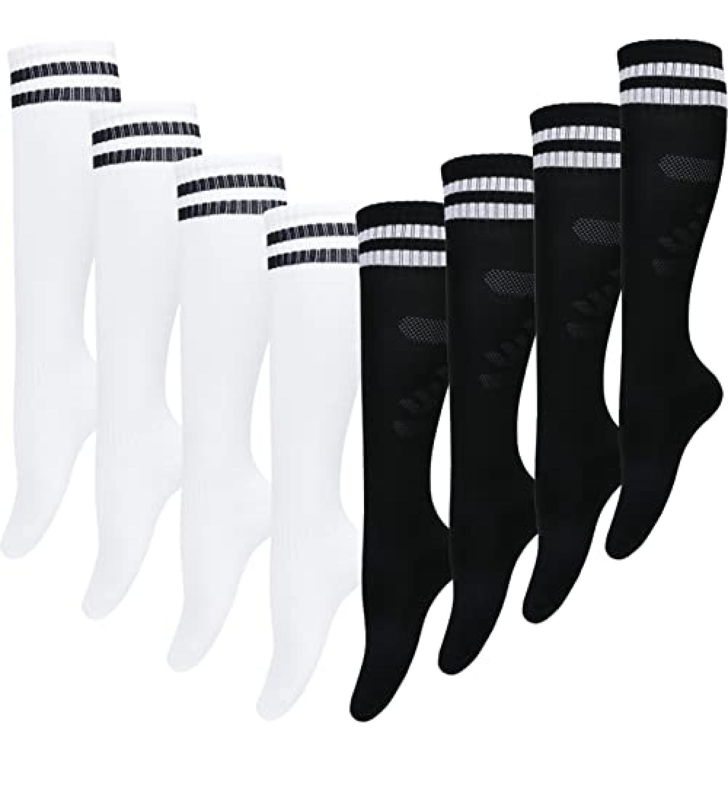 Kids Soccer Socks - 4 Pairs, White & Black Knee High Football Socks for 5-12 Year Old Boys & Girls - Ideal for Running, Team Sports - Gift for Youth Athletes - Buy Online on GoSupps.com