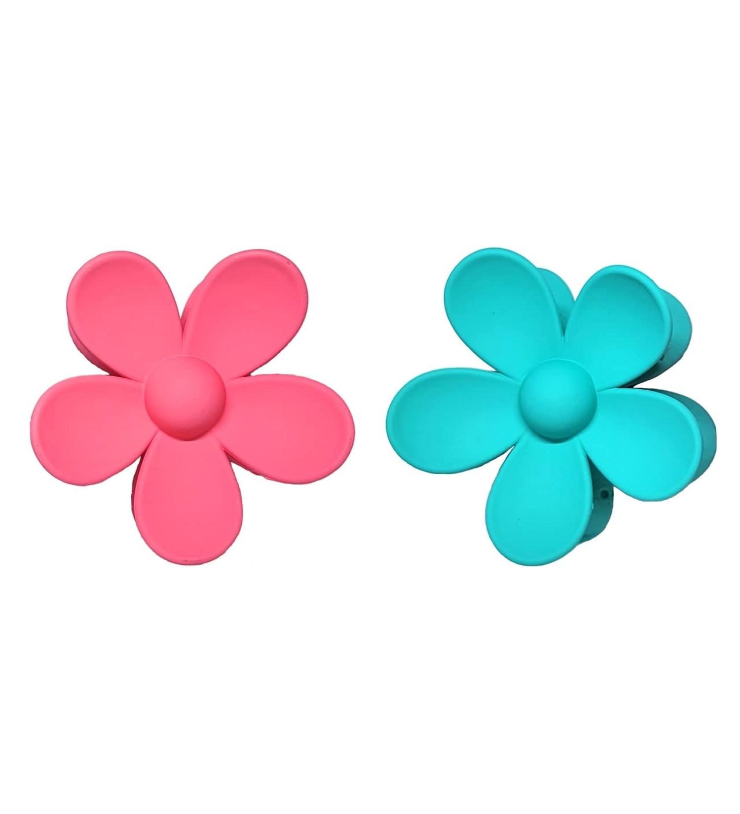 2 Pack Jumbo Flower Claw Hair Clips - Non-Slip Matte Finish - Dark Pink and Teal - Buy Online on GoSupps.com