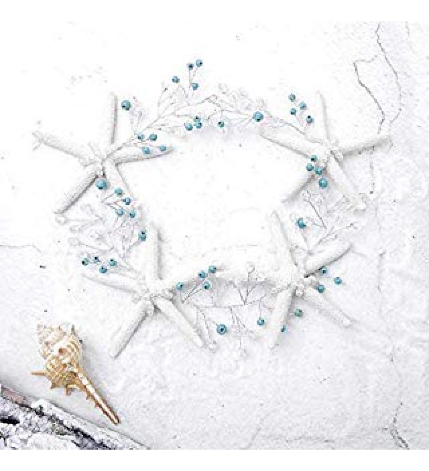 Aukmla Bride Wedding Starfish Hair Vine Crown Turquoies Headpiece Beach Pearl Hair Accessories for Women and Girls (Silver)