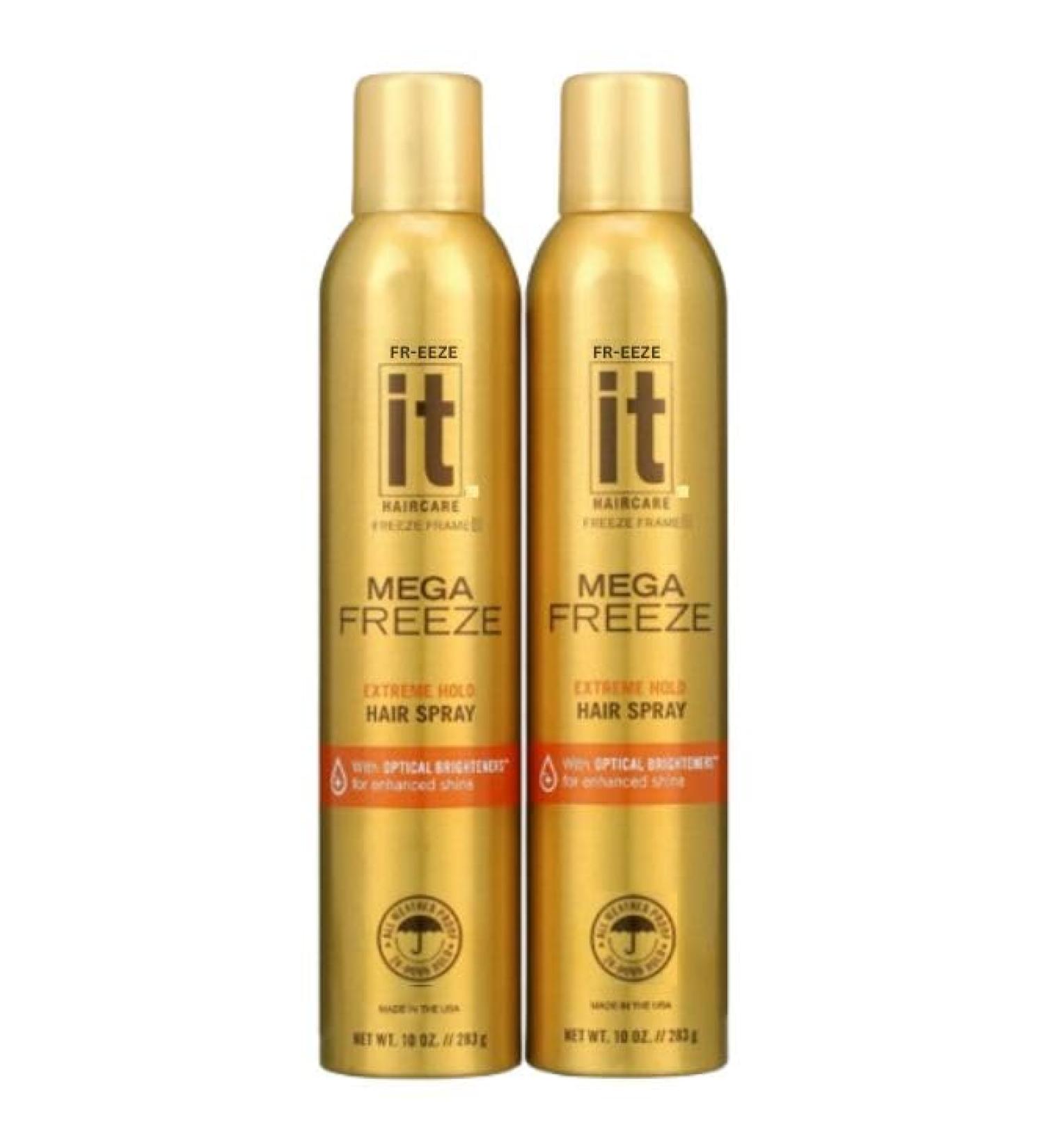 Fr-eeze IT Mega Freeze Hair Spray Extreme Hold Long-Lasting Hair Hold Salon-Quality - 10 oz (Pack OF 2)