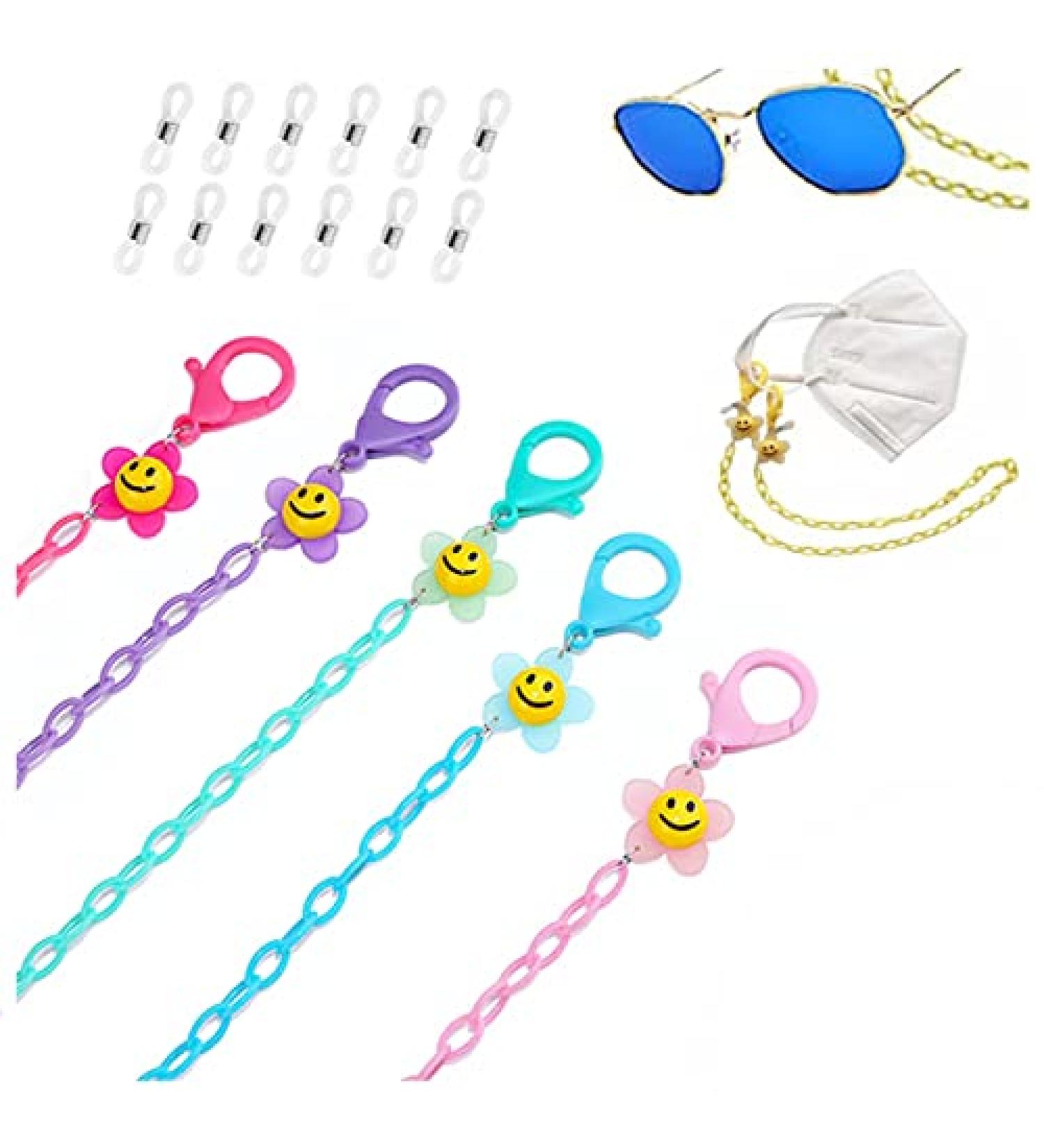 GoWithLuck Smile Cartoon Lanyard Set - 6pcs Face Mask & Eyeglass Holders in 6 Vibrant Colors - Acrylic Chain, 21.65 inches - Buy Online on GoSupps.com