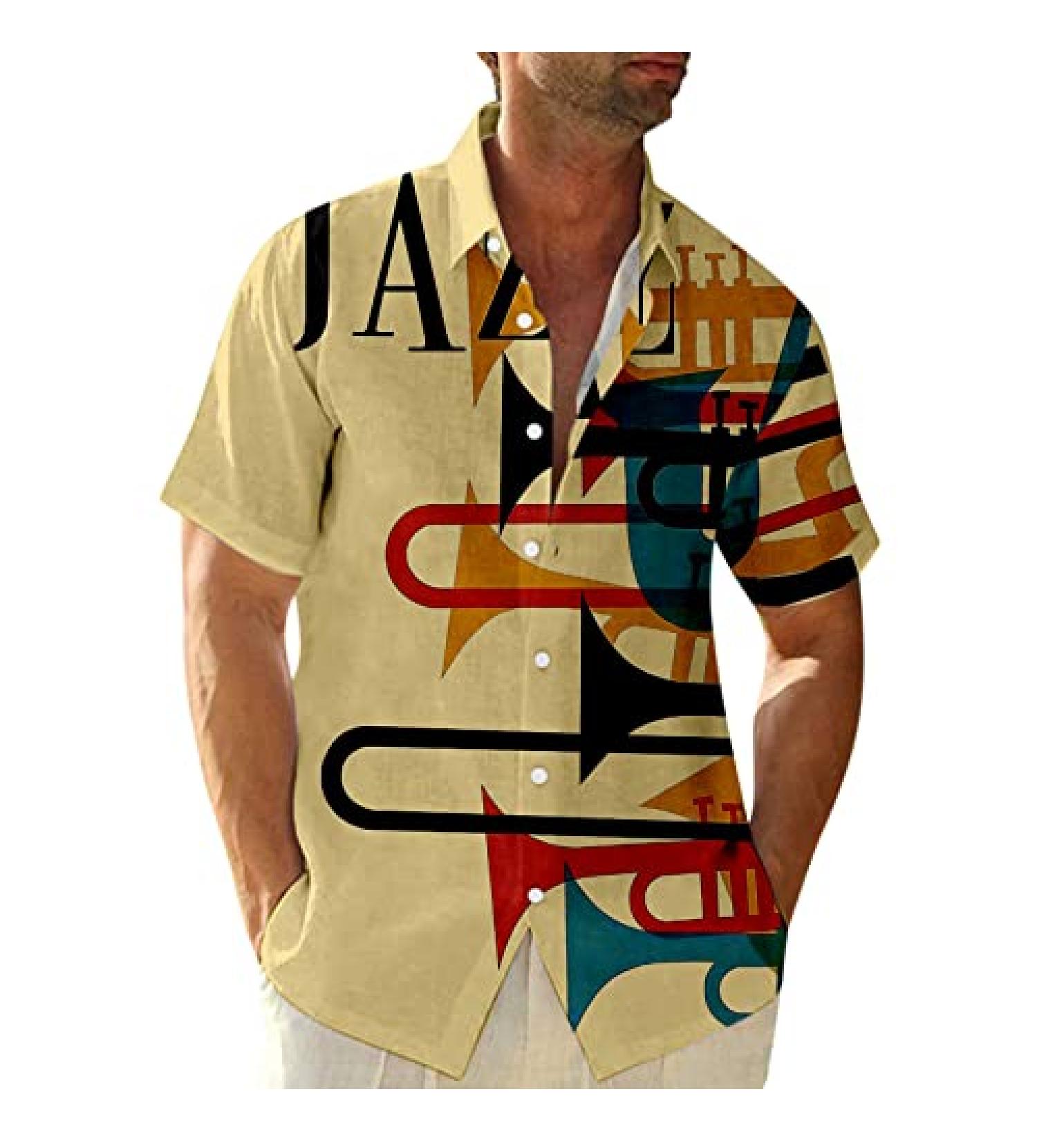 HDDK Men's Casual Short Sleeve Hawaiian Shirt - Rainbow Vintage Jazz Print, Regular Fit Beach Top - Buy Online on GoSupps.com
