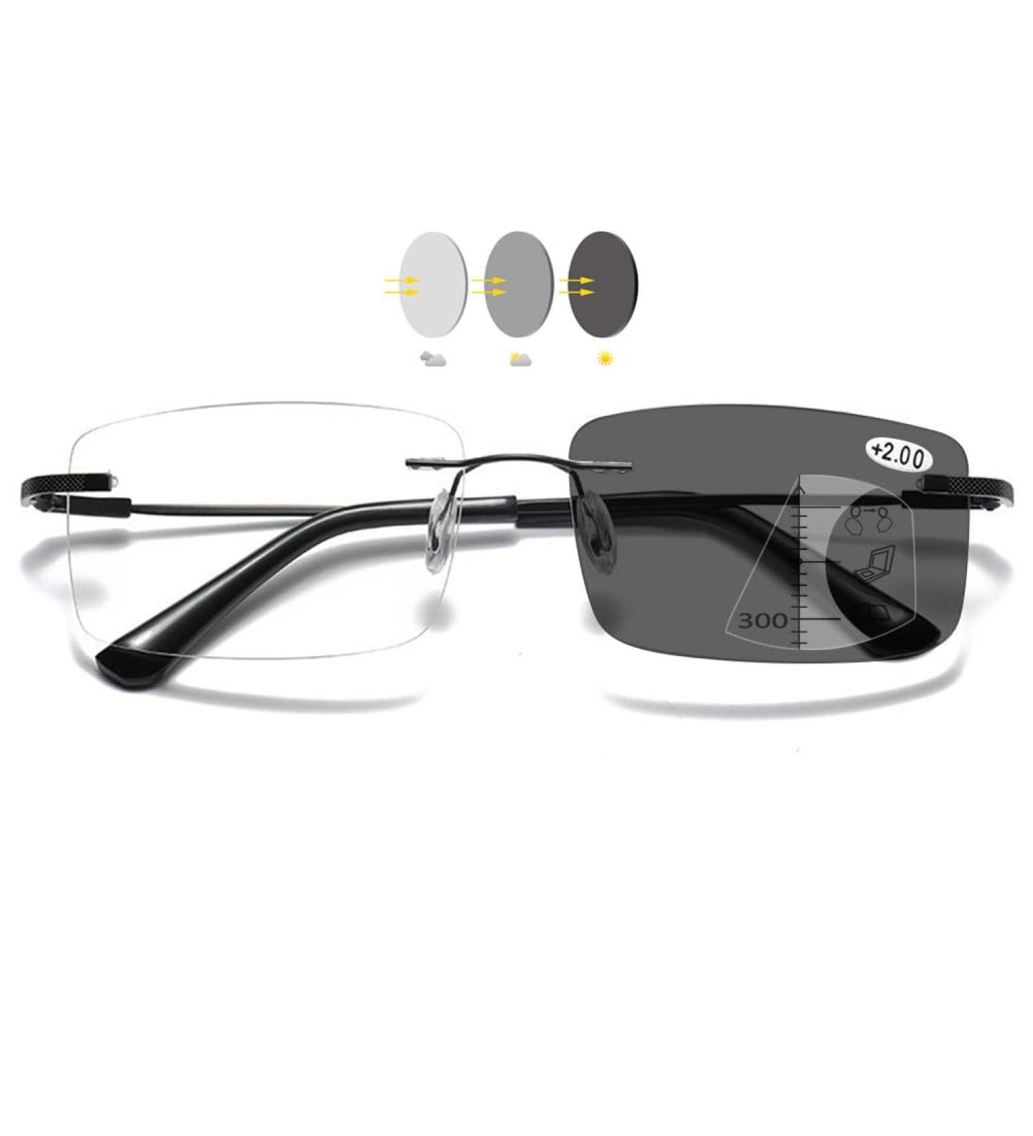 Vevesmundo Randlos Reading Glasses for Men & Women - Blue Light Filter Self-Tinting Multifocals Rectangular Design | +1.5 to +4.0 Strength Options - Buy Online on GoSupps.com