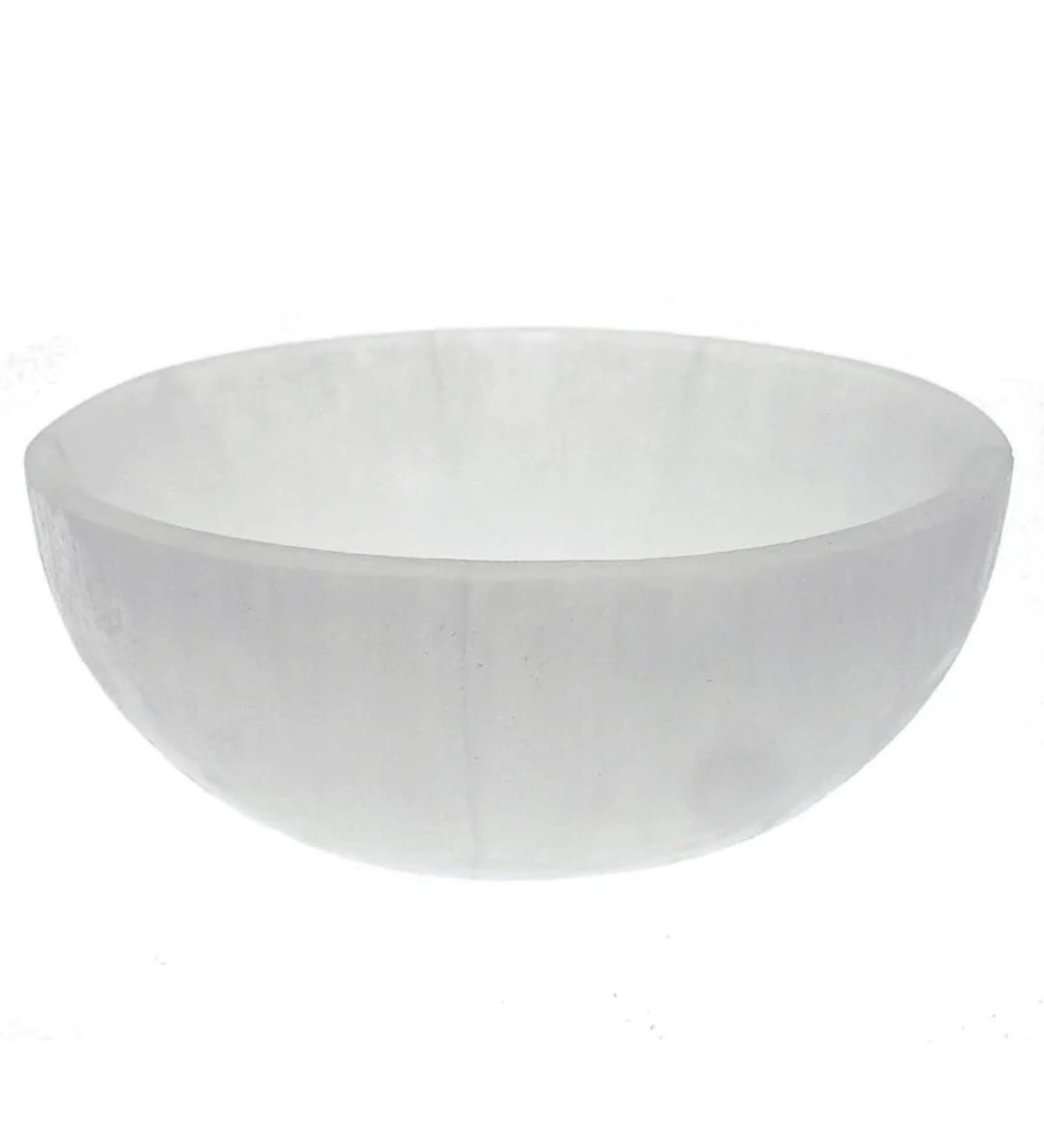 Selenite Round Bowl - Hand-Carved Crystal Holder for Cleansing, Healing, and Charging Crystals - 8 cm - Buy Online on GoSupps.com