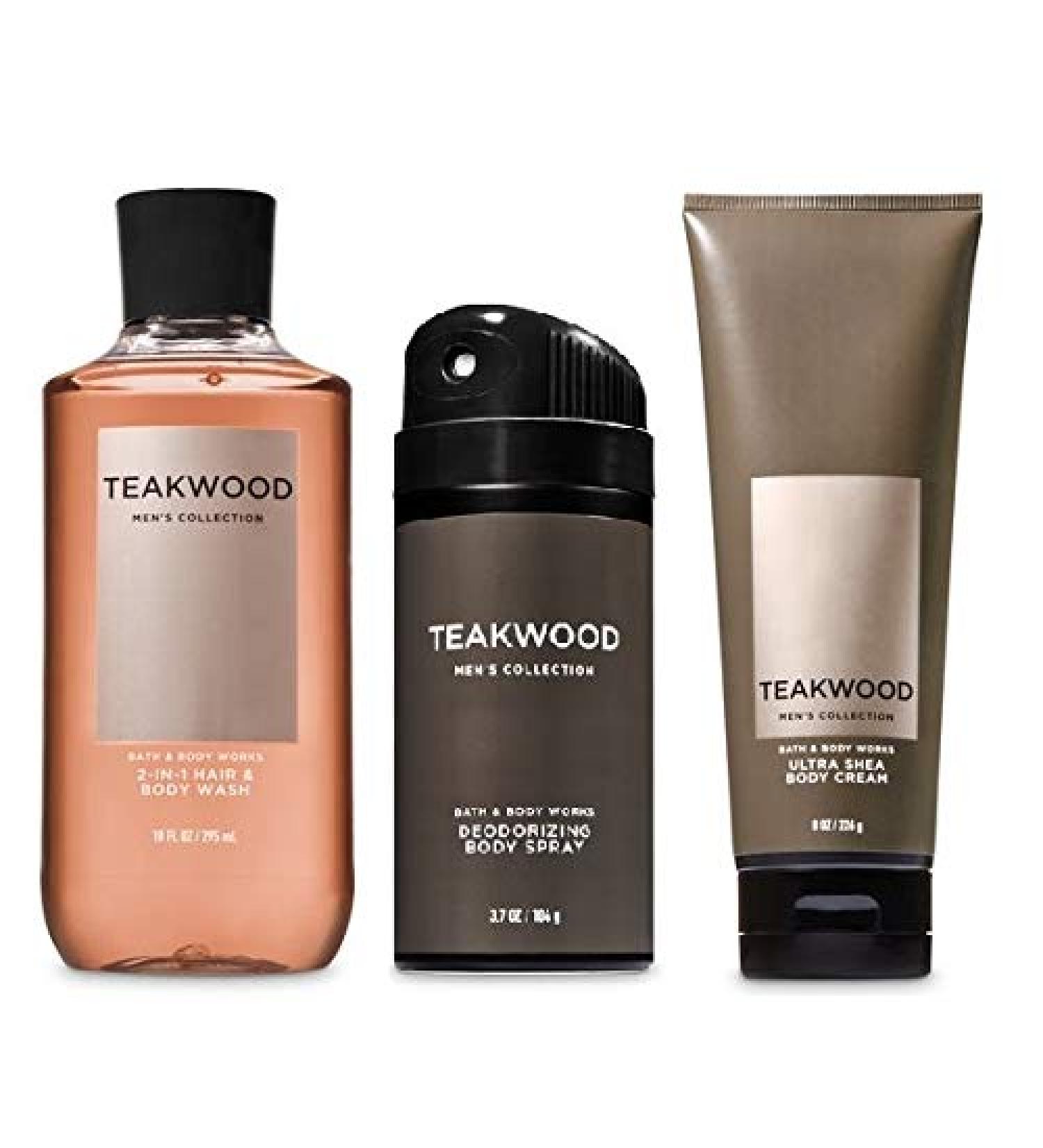 Bath and Body Works Teakwood Gift Set for Men - Body Wash, Body Cream, Deodorizing Body Spray | Full Size - Buy Online on GoSupps.com