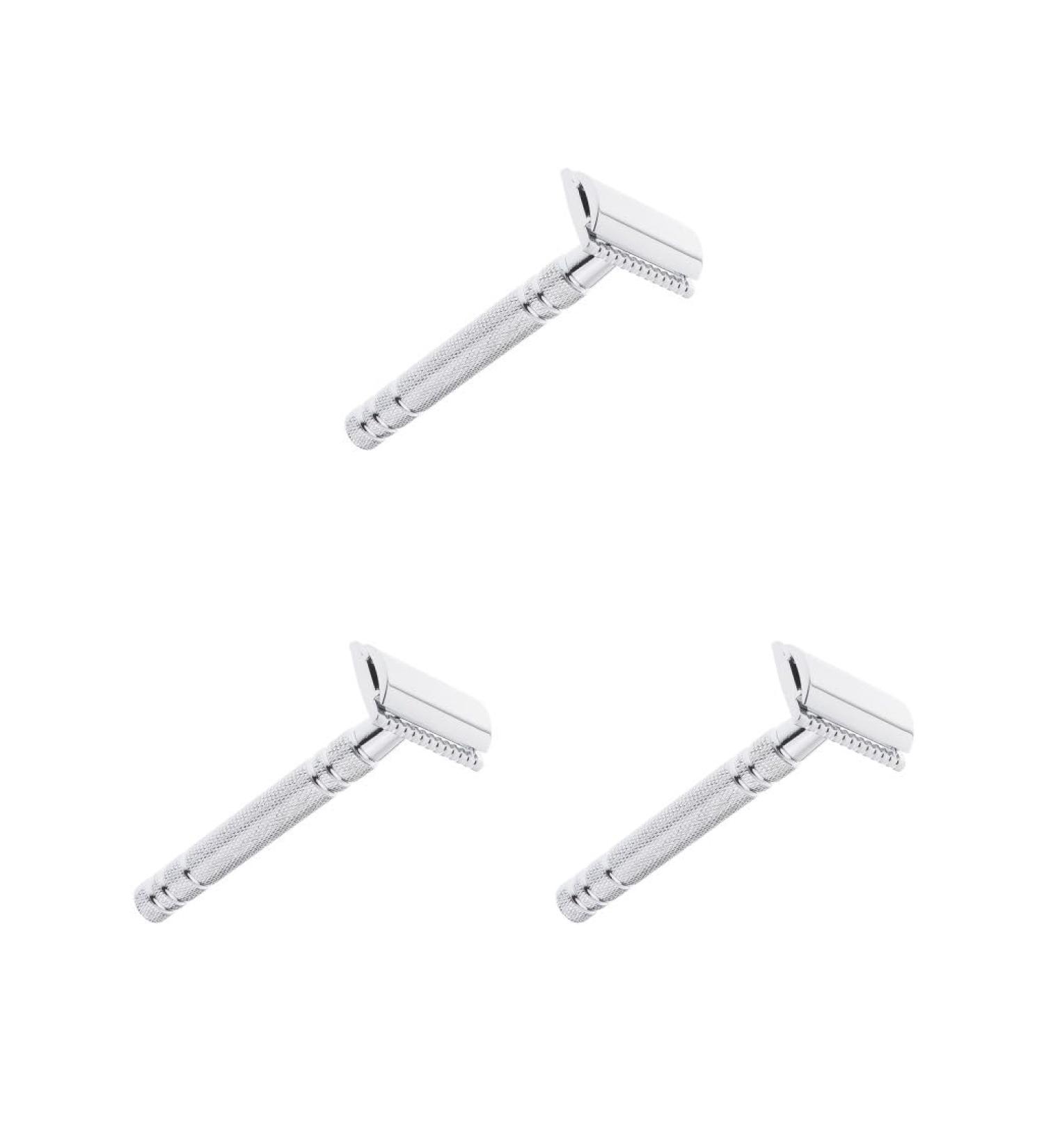 Men's Double Edge Safety Razor Set - 3 Classic Alloy Manual Shavers in Silver | Premium Grooming Essentials for a Close Shave - Buy Online on GoSupps.com
