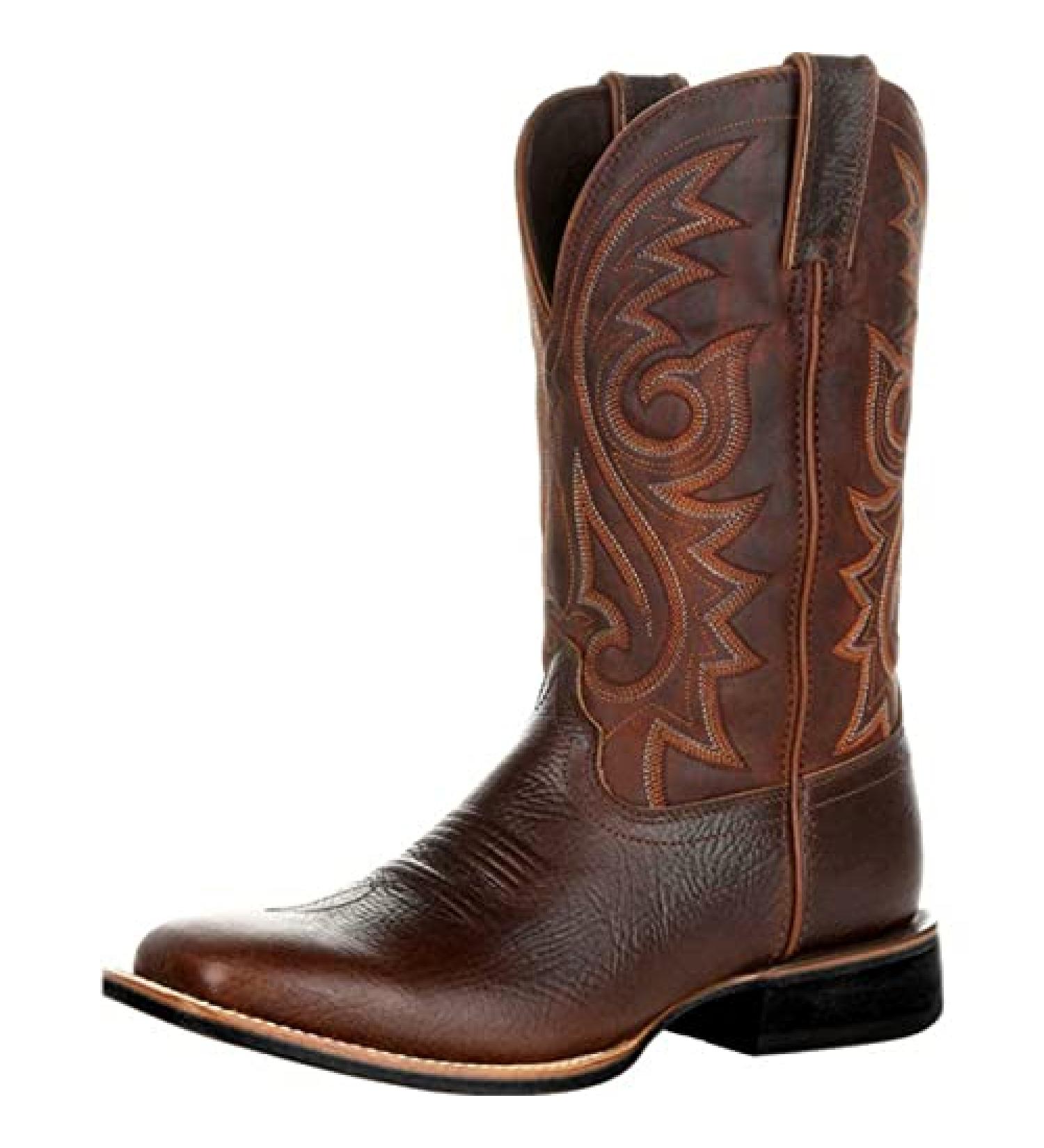Cakiesky Men's Retro Embroidered Leather Cowboy Boots - Brown (Size 10.5) - Buy Online on GoSupps.com