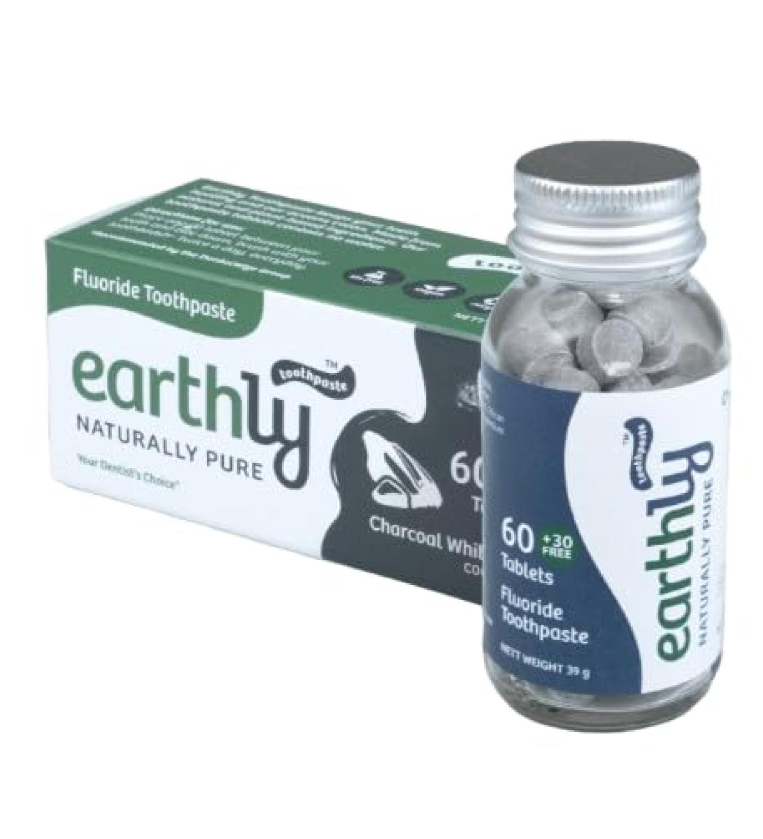 Charcoal Whitening Cool Mint Fluoride Toothpaste - 90 Tablets | Brighten Your Smile | International Shipping Available - Buy Online on GoSupps.com