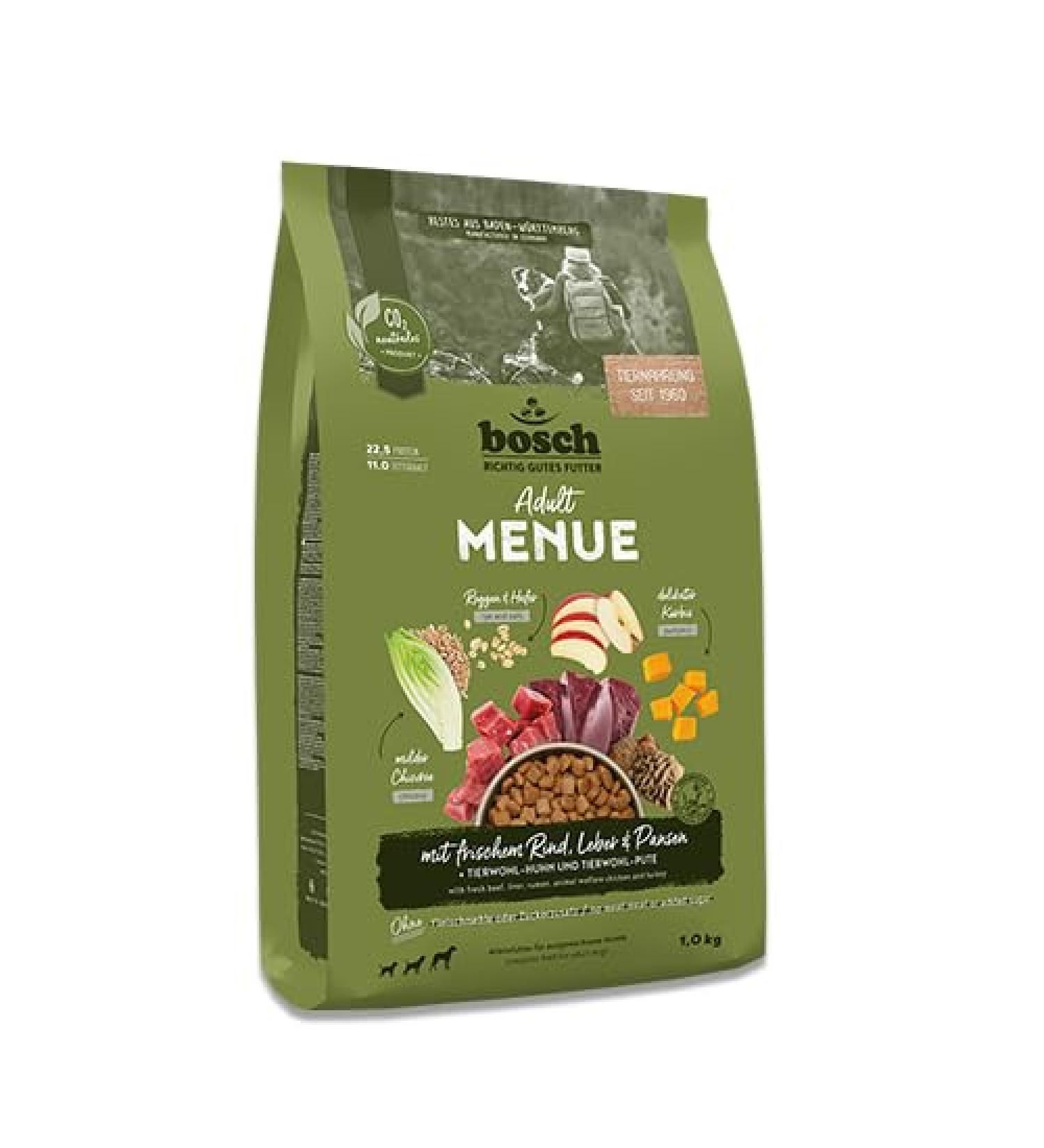 Bosch HPC MENUE Dry food for adult dogs of all breeds with beef liver and tripe 1 x 1 kg - Buy Online on GoSupps.com