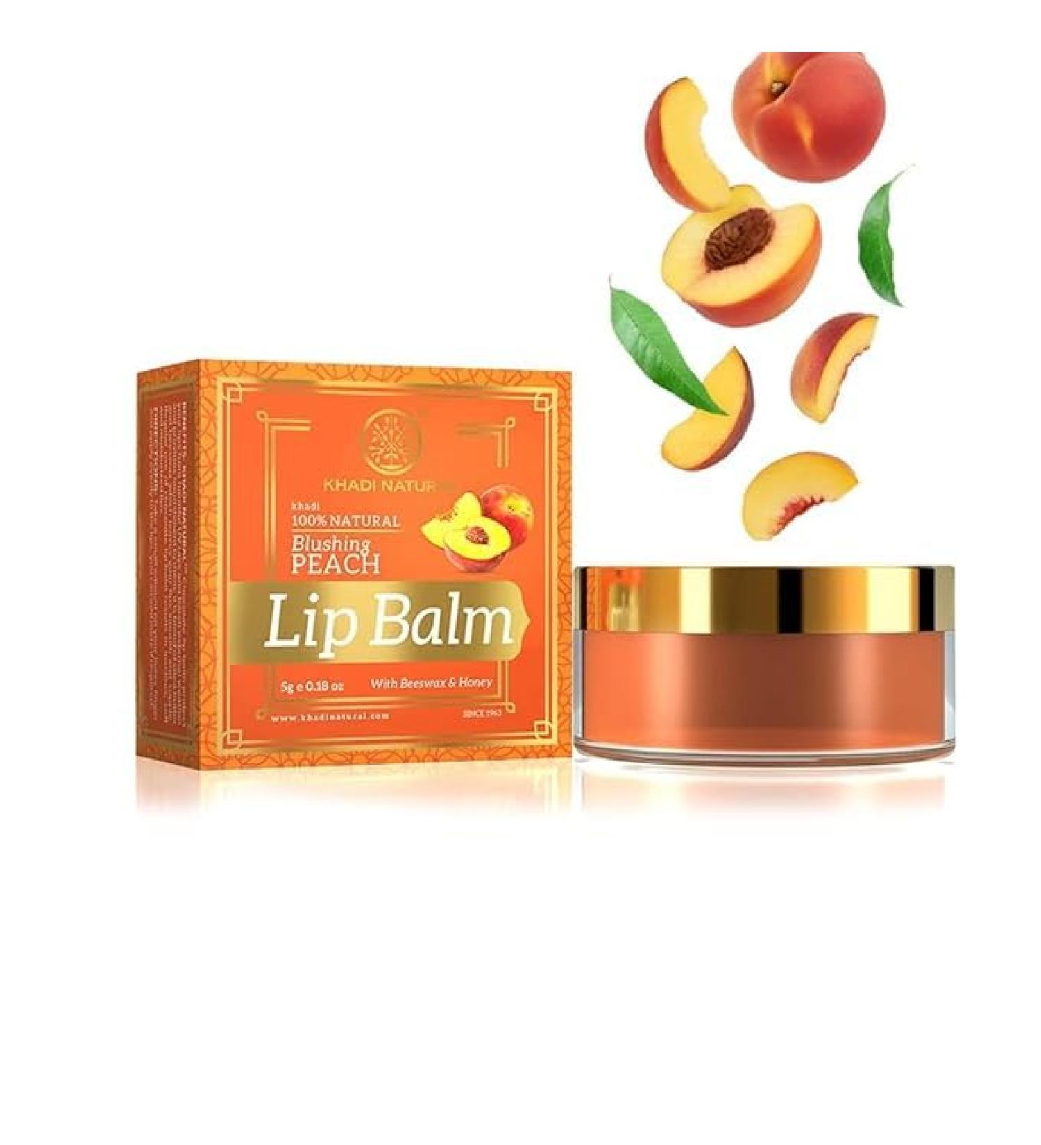 Khadii Peach Lip Balm | Natural & Herbal Beeswax & Shea Butter | Moisturizing Lip Care for Chapped Lips | Chemical-Free | Unisex | 5gm - Buy Online on GoSupps.com
