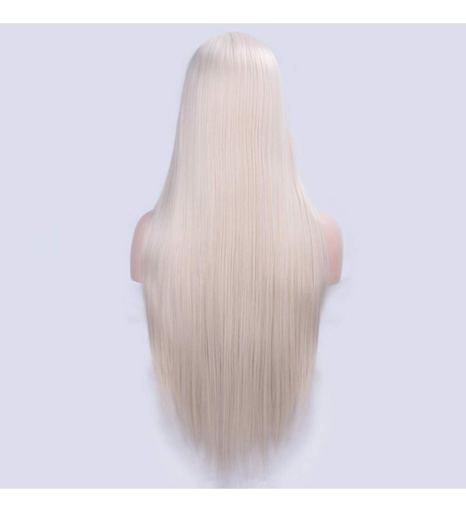 HBINGBING Platinum Blonde Synthetic Lace Front Wigs for Women Long Straight Wig Pink/Black Color Heat Resistant Fiber Hair 60