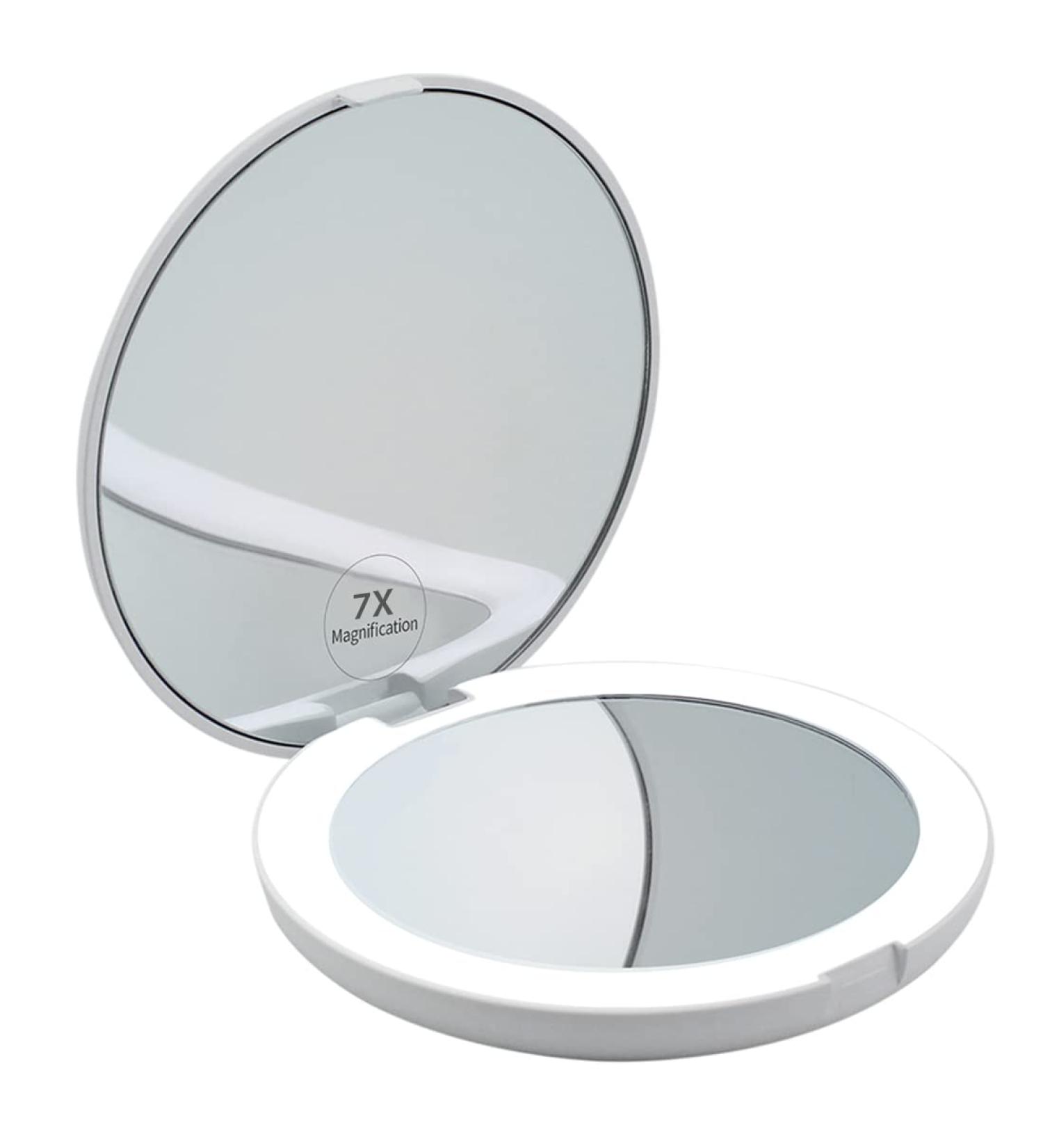 Mirrorvana LED Lighted Travel Mirror 7X/1X Magnification - Compact Makeup Mirror with Believe in Yourself Design - Portable Pocket Purse Mirror - 5 Round - Buy Online on GoSupps.com