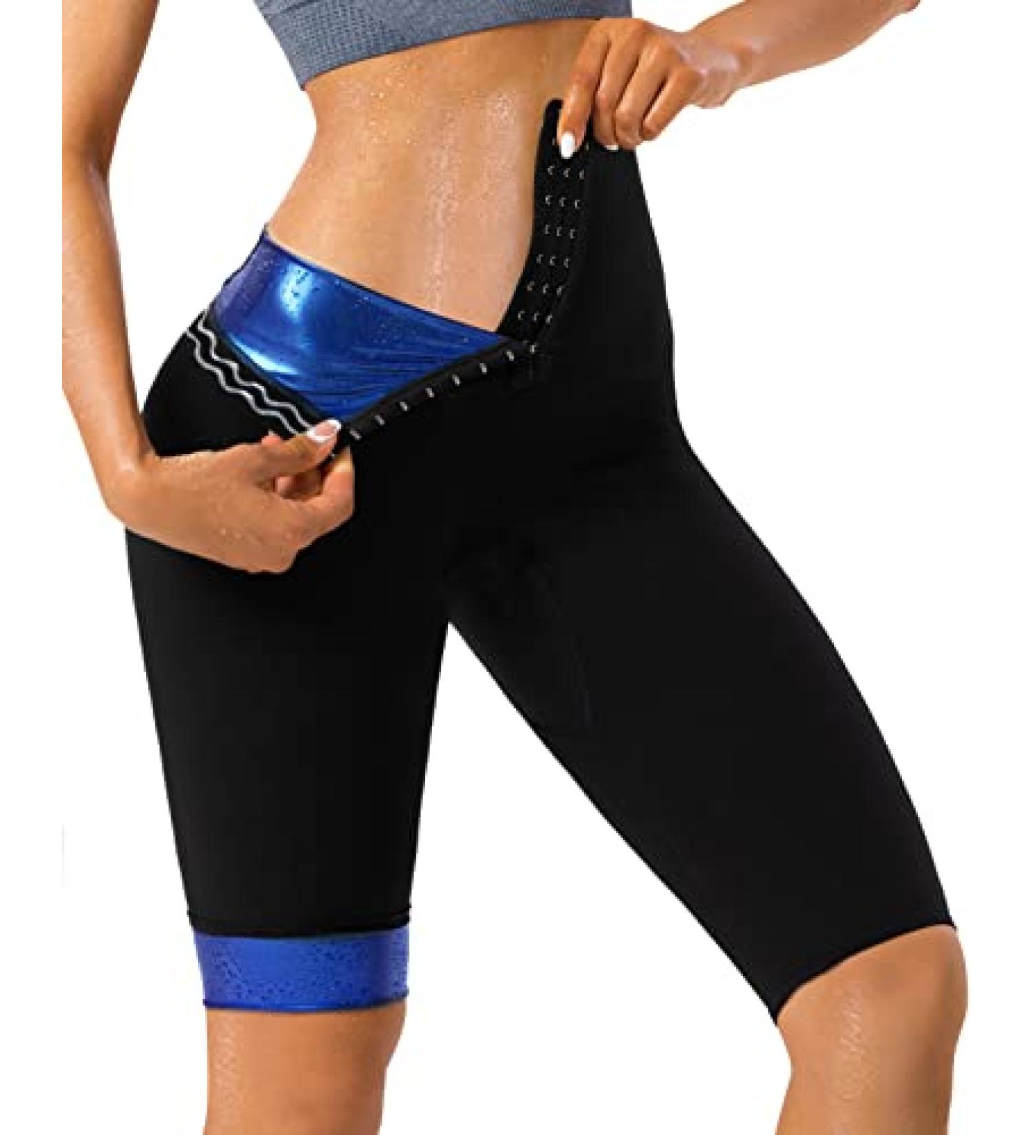 QZSH Women's Sauna Capris with Mesh Crotch, High Waist Body Shaper Workout Leggings - Blue, Size Large - Buy Online on GoSupps.com