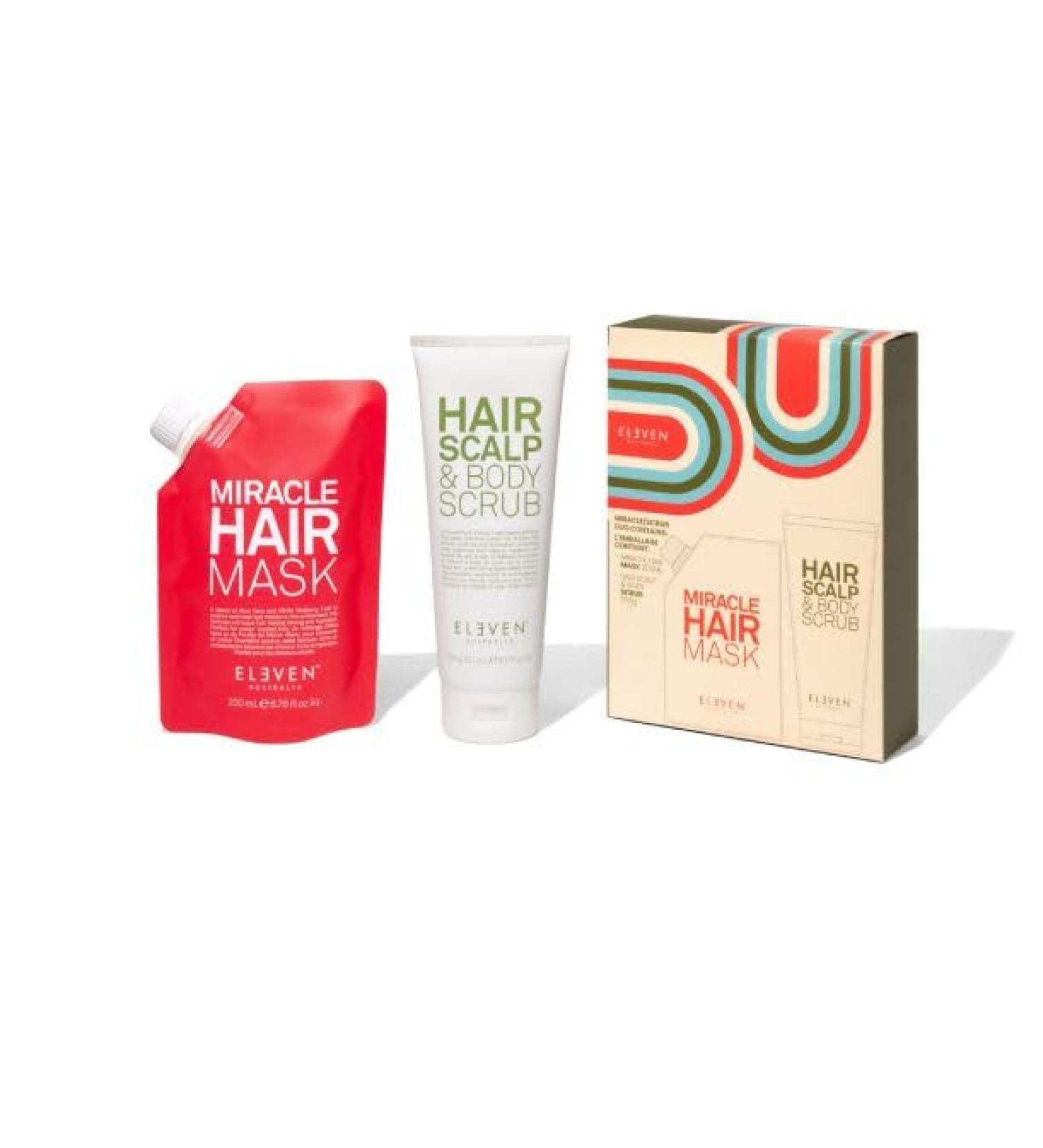 ELEVEN AUSTRALIA Eleven Australia Masque & Scrub Duo Gift Pack contient Miracle Hair Mask 200 ml + Hair Scalp & Body Gommage 250 ml