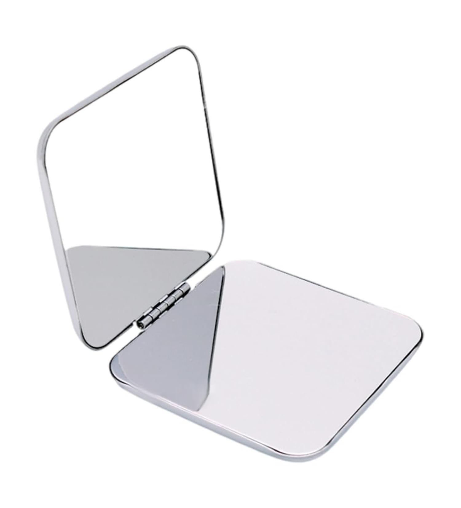 Folding Makeup Mirror Portable Stainless Steel Cosmetic Mirror Double Sided Pocket Mirror Square Beauty Tools - Buy Online on GoSupps.com