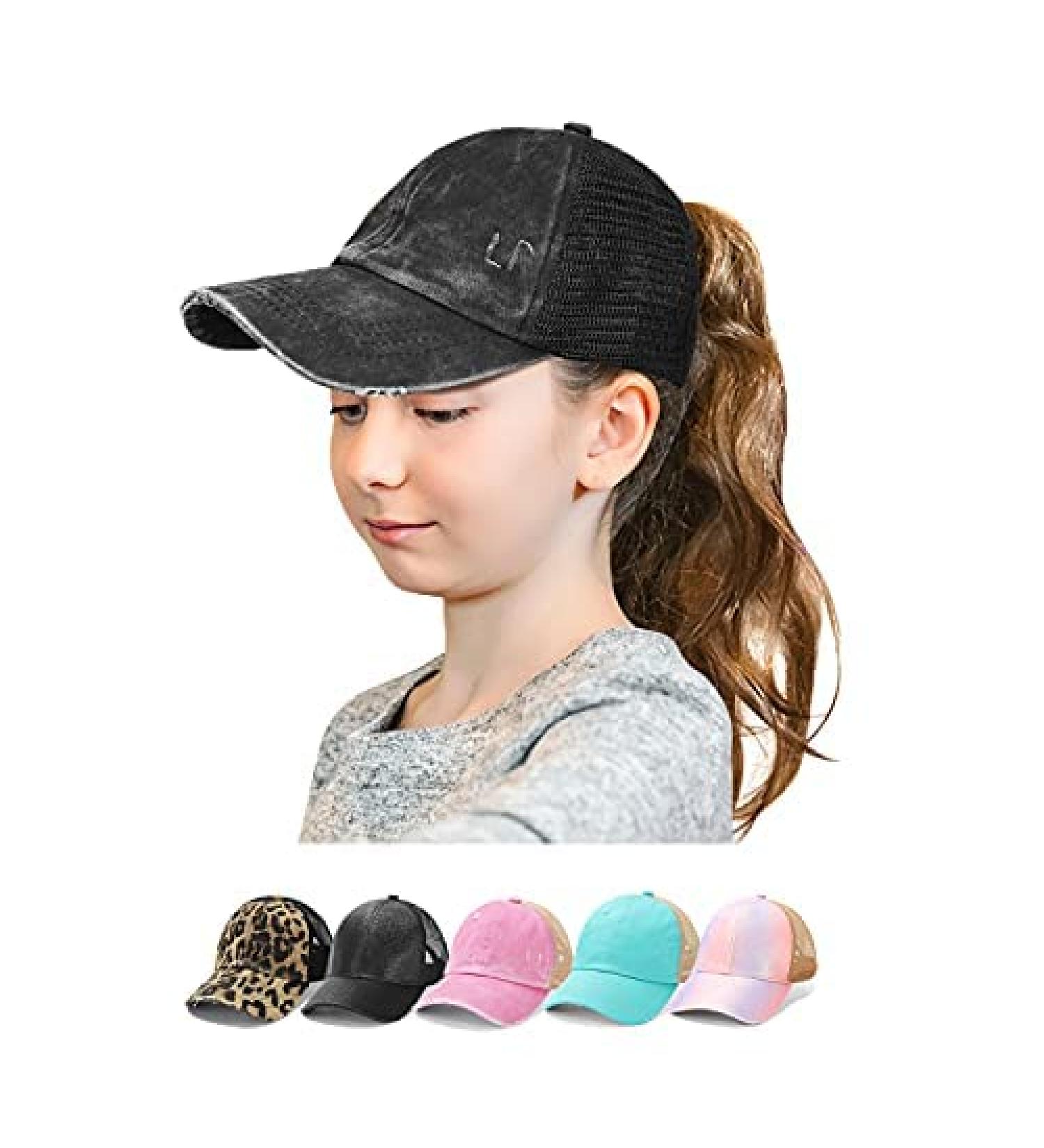 Kids Glitter Distressed Mesh Criss Cross Ponytail Hat - Black - Buy Online on GoSupps.com
