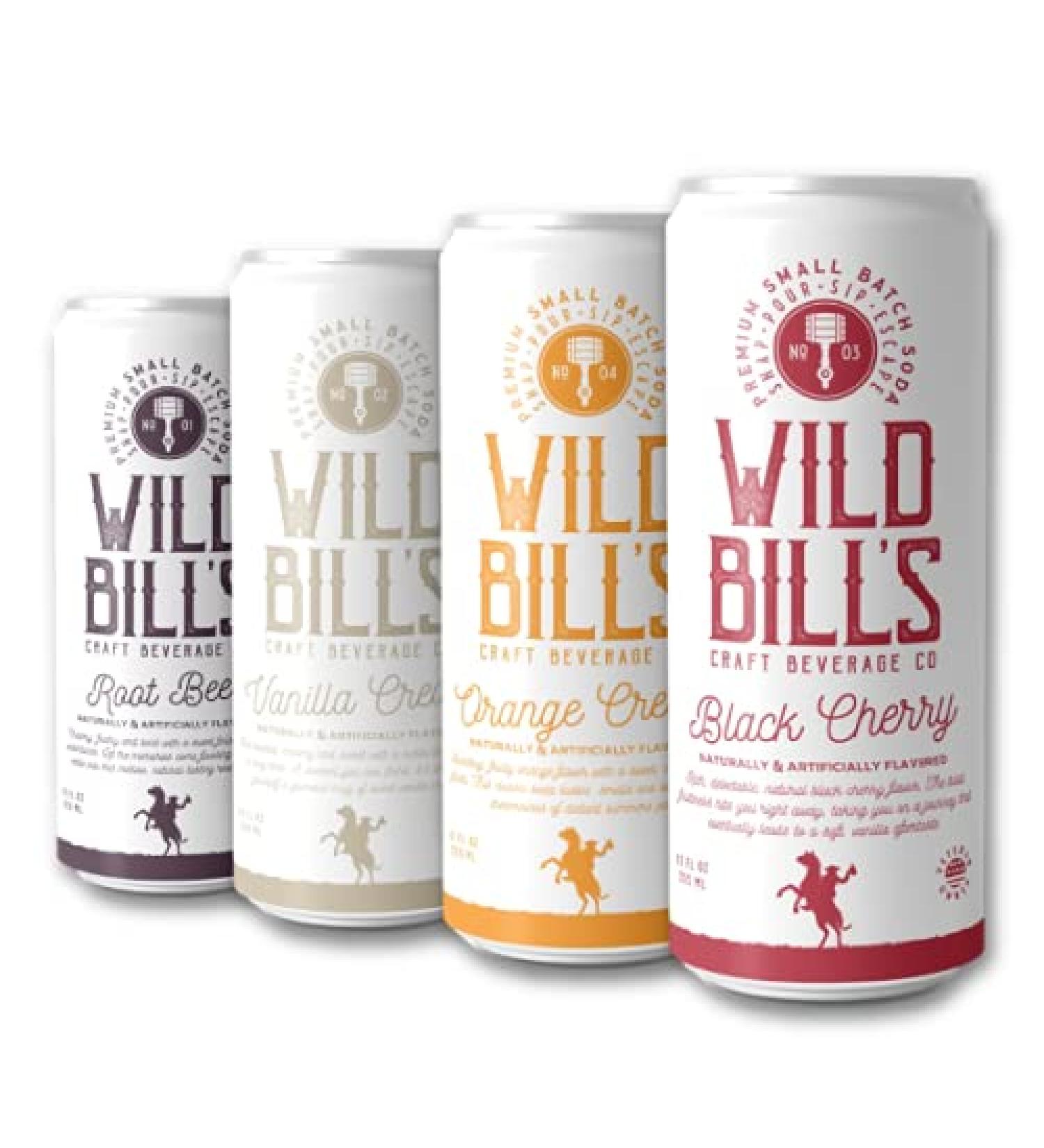 Wild Bill's 4-Flavor Soda Sampler Pack - (12 oz 12-Pack) - Root Beer, Vanilla Cream, Black Cherry, Orange Cream - Caffeine Free, Gluten Free, Vegan - Made with Pure Cane Sugar - Buy Online on GoSupps.com