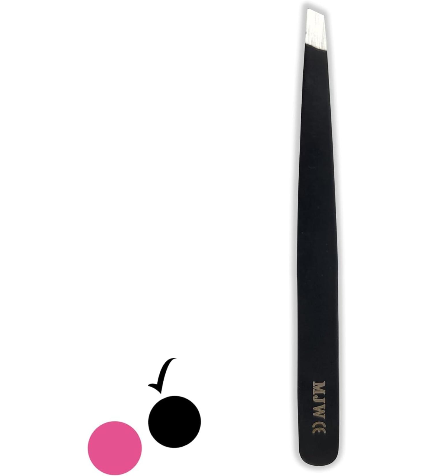 MJW Expert Eyebrow Tweezers - Slanted Stainless Steel Precision Pink & Black | Ideal for Men & Women - Perfect for Plucking Ingrown Hair - Buy Online on GoSupps.com