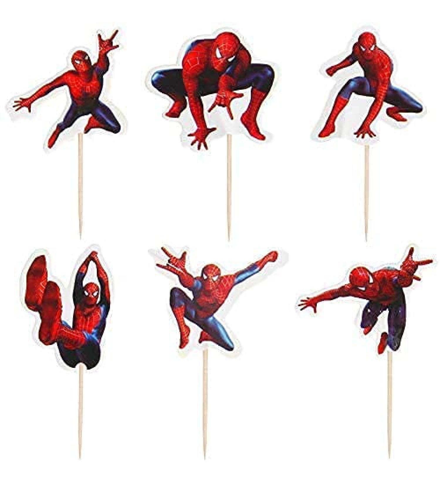 48 pcs Superhero Spiderman Cupcake Toppers for Kids Boys Birthday Party Cake Decoration Supplies