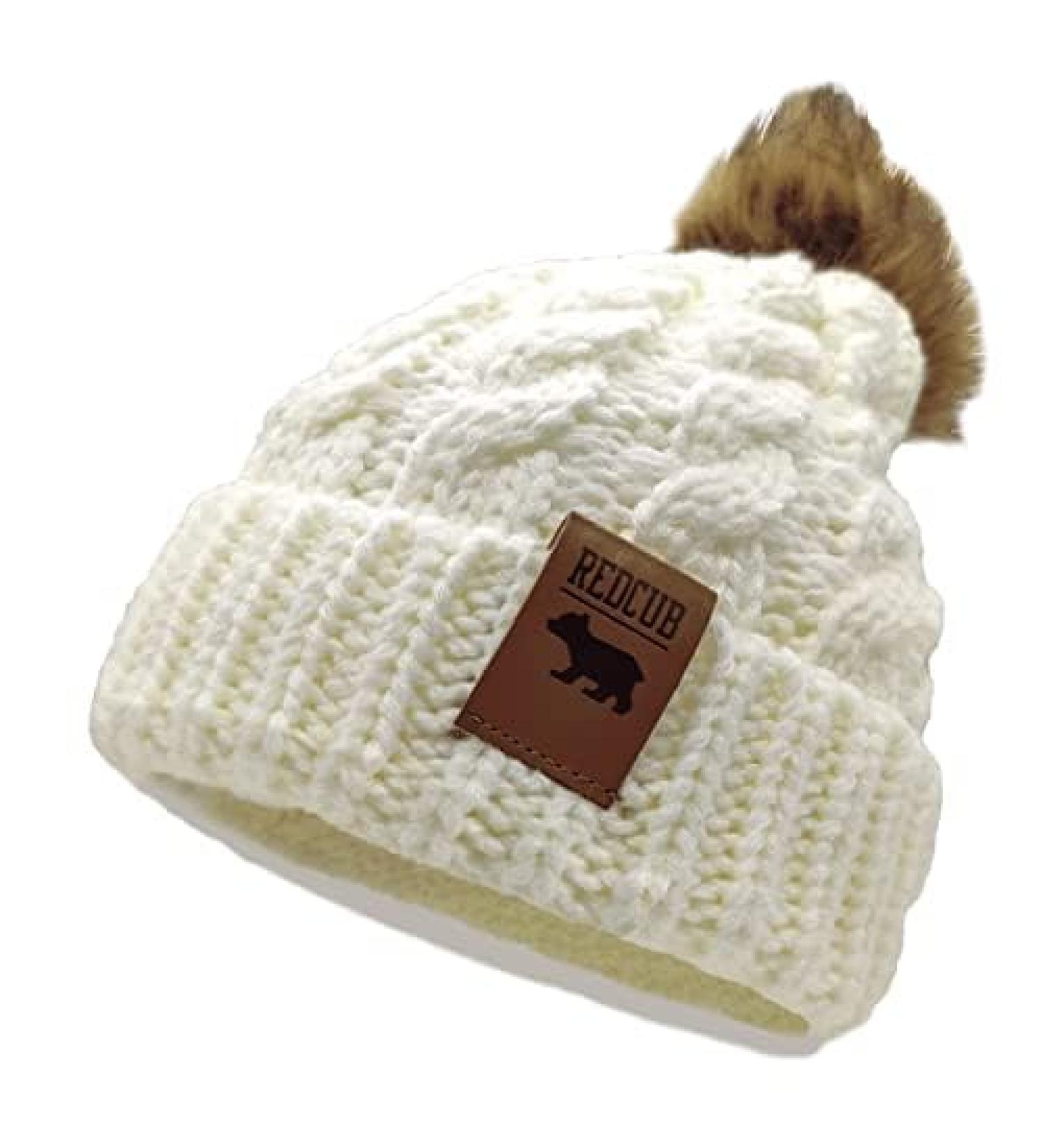 RED CUB Toddler and Baby Winter Bobble Hat Beanie with Pom Pom | Soft Thick Knit Kids Beanie | Snow White | 12-36 Months - 3 Years - Buy Online on GoSupps.com