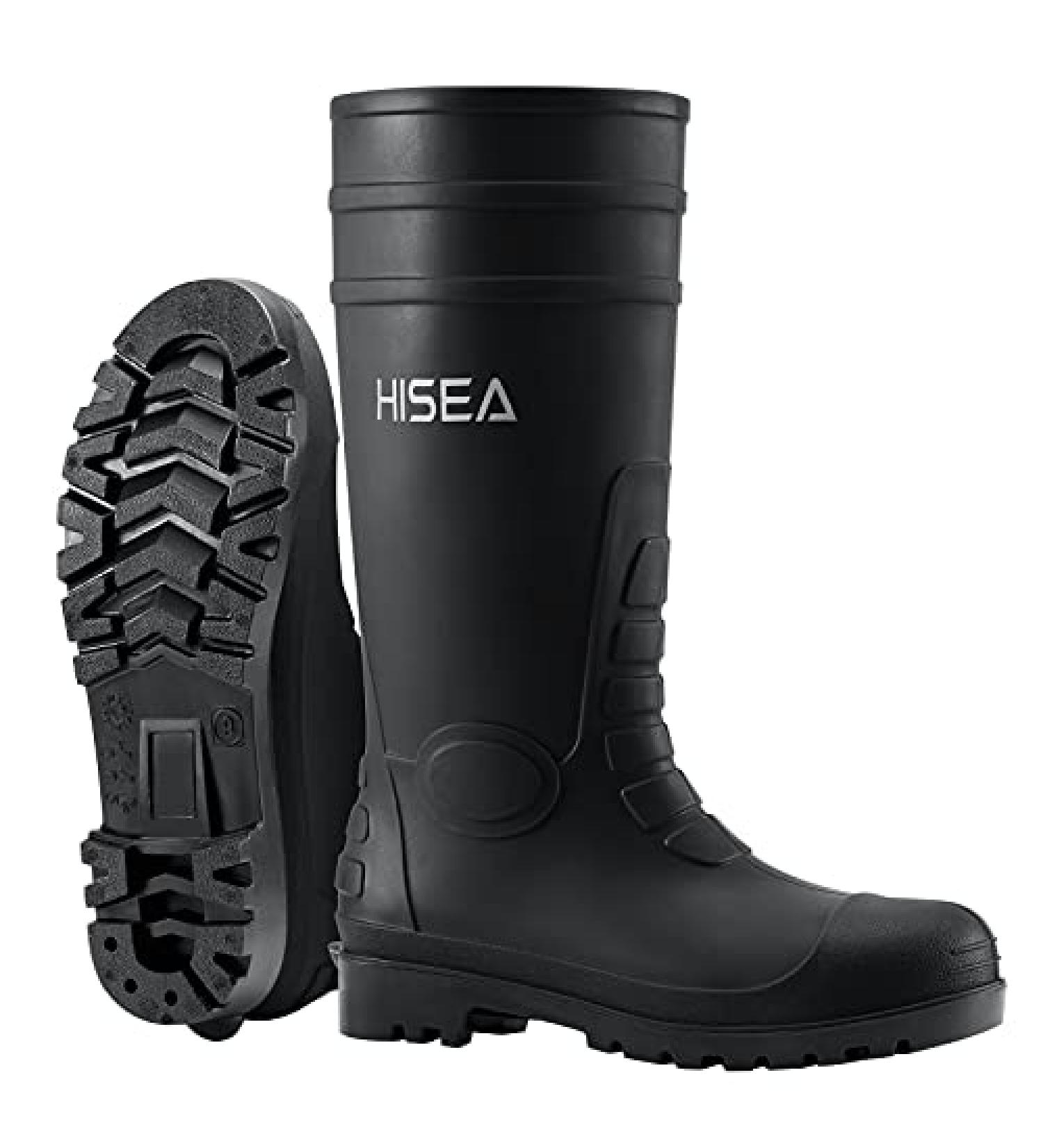 HISEA Men's Steel Toe PVC Rubber Rain Boots - Waterproof, Slip Resistant Knee Boots for Outdoor Work, Fishing, Agriculture & Industrial - Size 10, Black - Buy Online on GoSupps.com