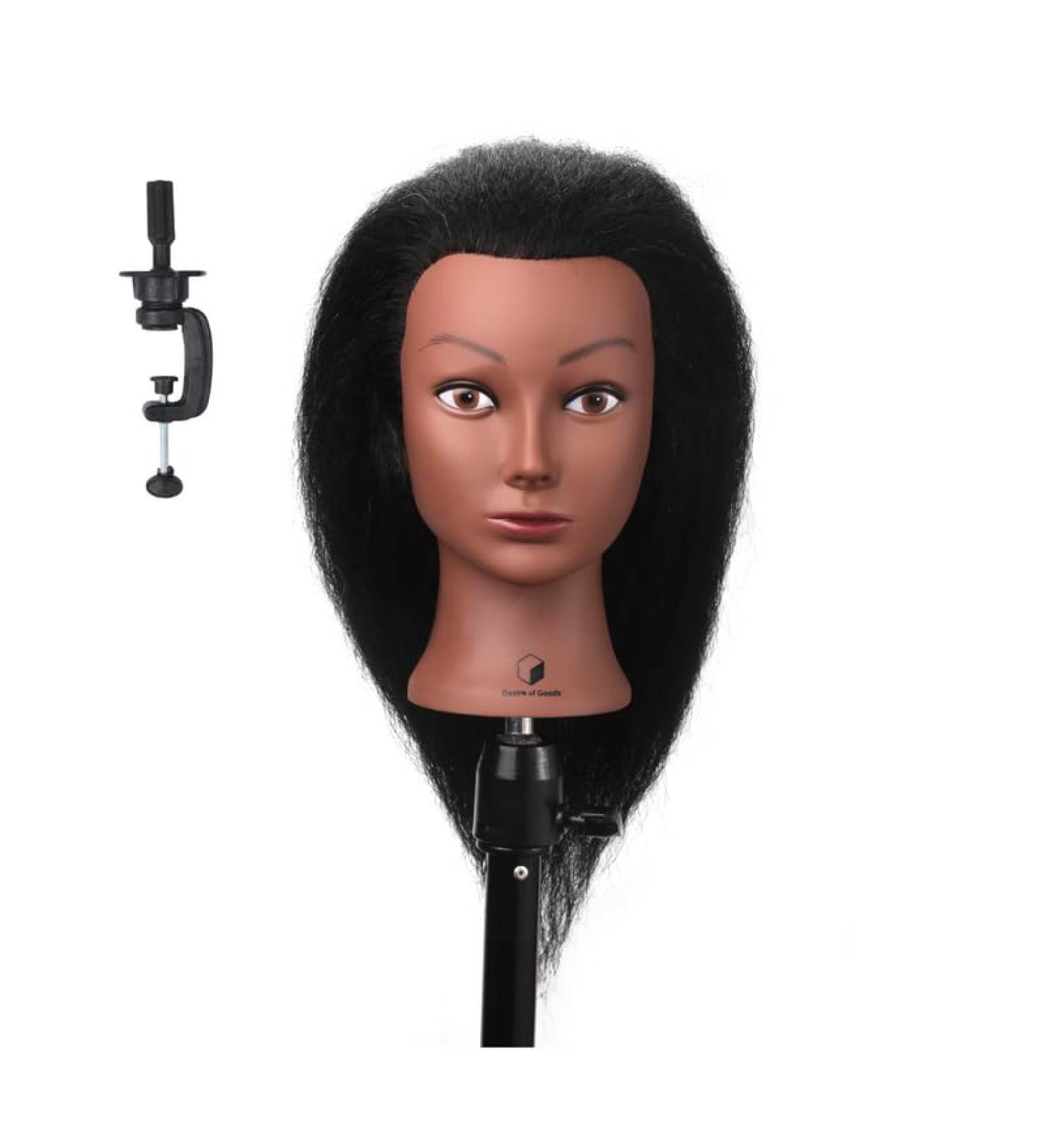 Desire of Goods Afro Training Head - Real Dark Brown Hair - 40 cm Hairdressing Mannequin with Stand - International Shipping Available - Buy Online on GoSupps.com