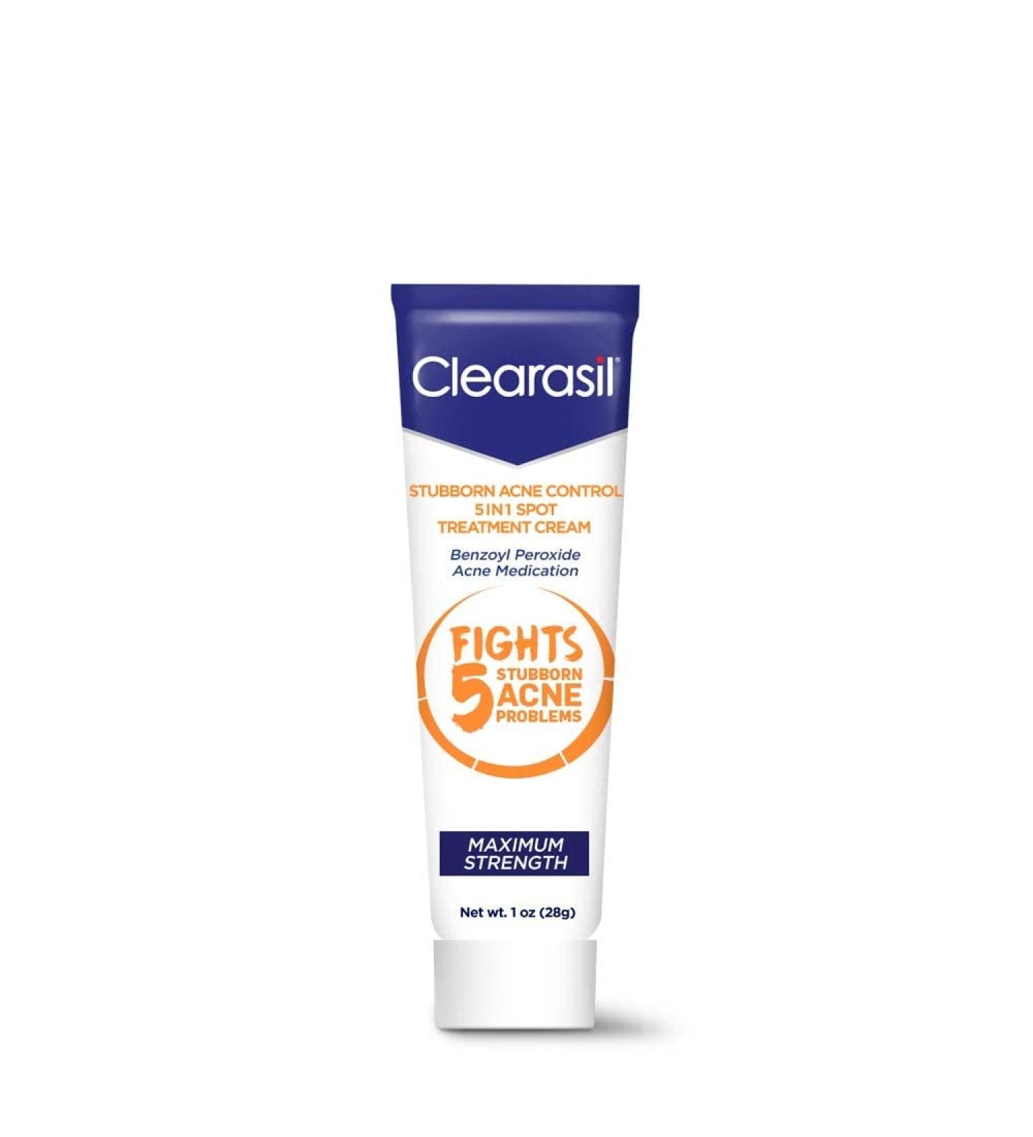 Clearasil Stubborn Acne Control 5in1 Spot Treatment Cream Maximum Strength Benzoyl Peroxide Acne Medication Fights Blocked Pores Pimple Size Excess Oil Acne Marks & Blackheads 1 oz (Pack of 11) - Buy Online on GoSupps.com