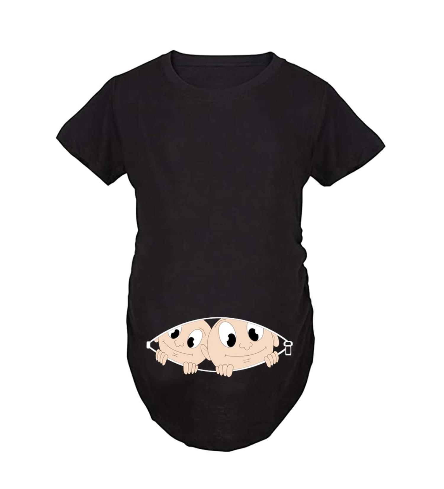 Maternity Short Sleeve Funny Pregnancy Tee - Cute Baby Pregnant Women T-Shirt - Twin Black M - Buy Online on GoSupps.com