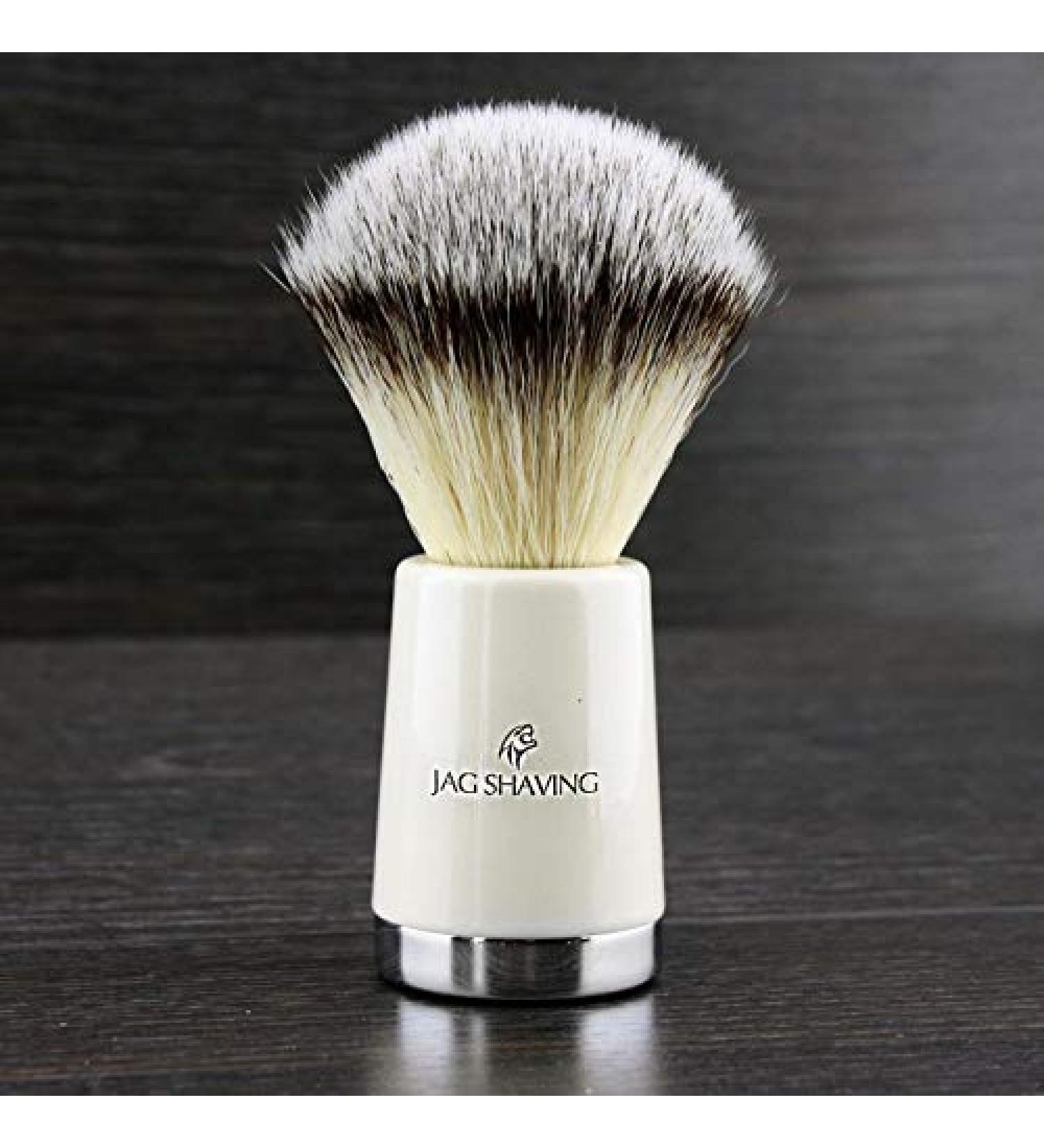 Ivory -colored silver lace roofs synthetic shaving brush new design by Jagshaving fiber bristle Harz handpiece extreme drying and low maintenance