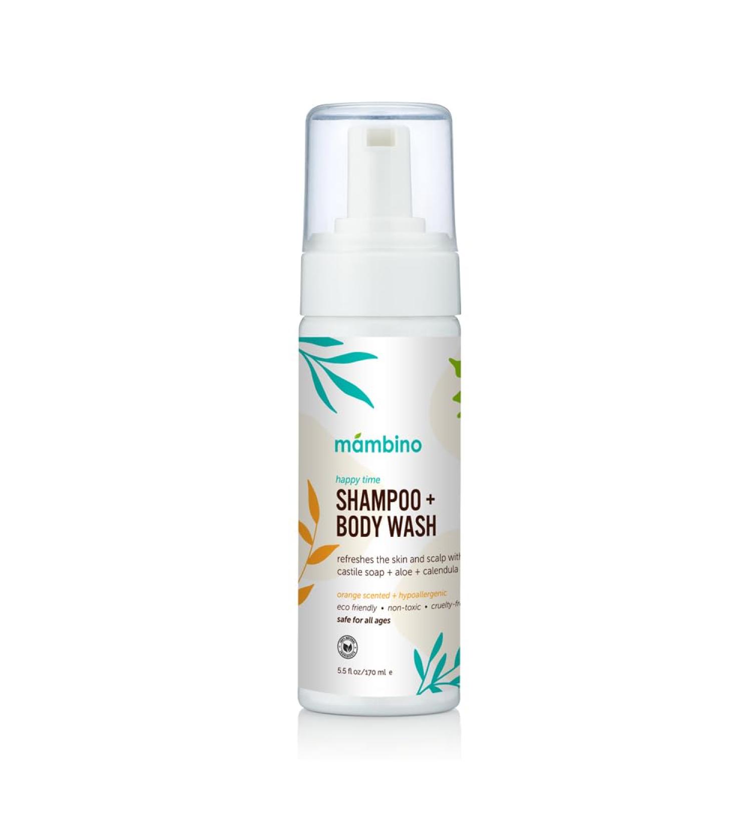 Mambino Organics Happy Time Shampoo & Body Wash for Kids | Hypoallergenic Plant-Based Eco-Friendly Cleanser for Sensitive Skin | Calendula & Orange 5.5oz - Buy Online on GoSupps.com