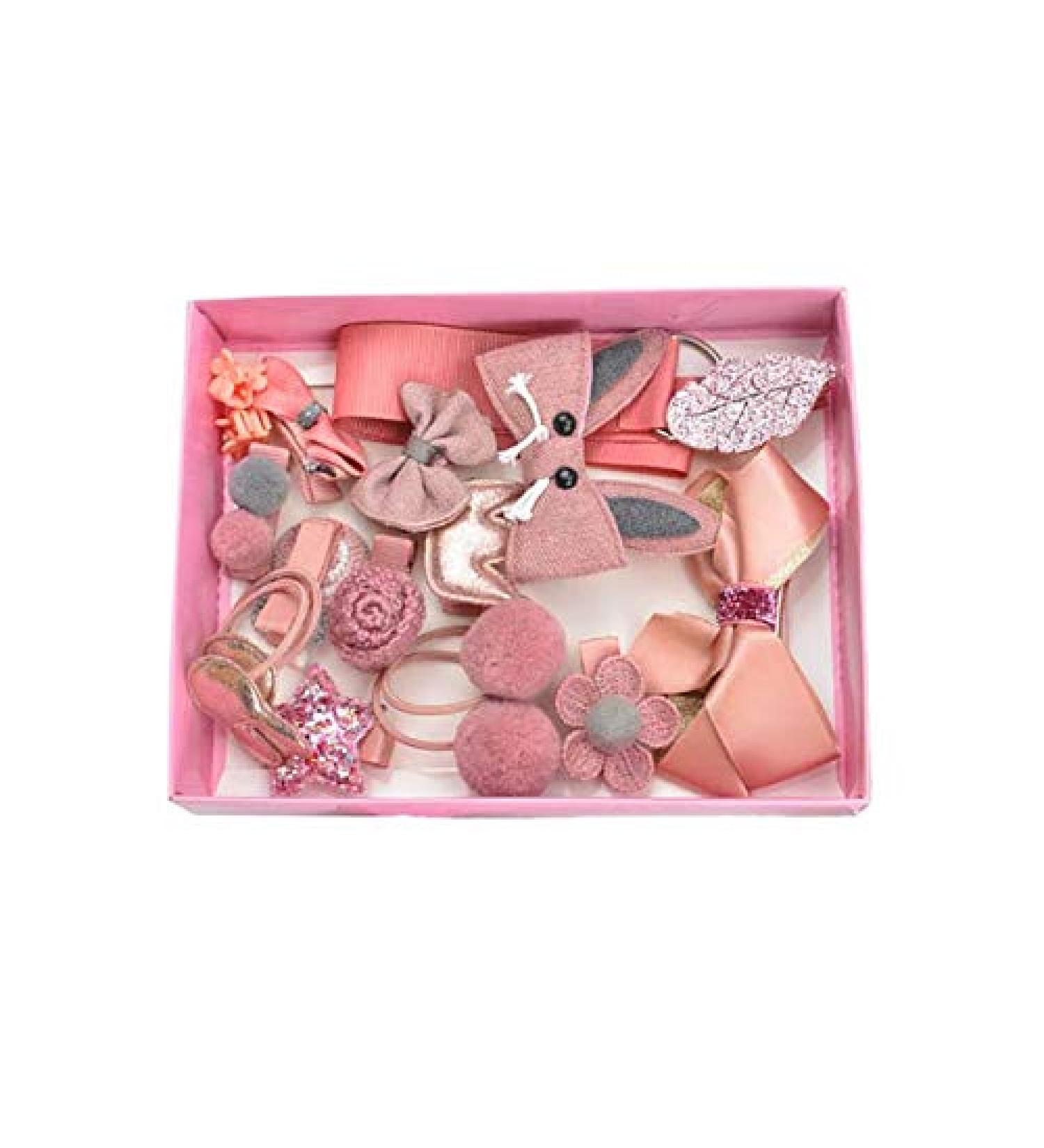 Fodlon 18PCS Girls Hair Clips Set - Soft Pink Festive Hair Accessories Loop Hair Ties & Scrunchies - Buy Online on GoSupps.com