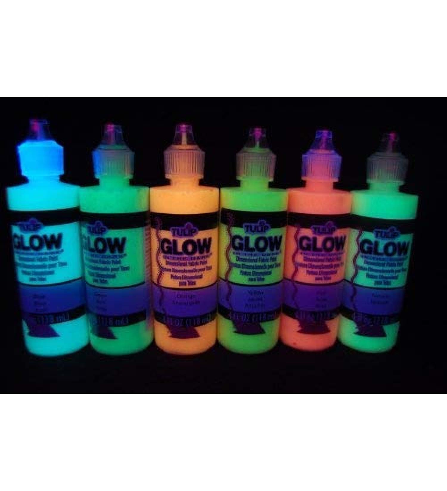 Glow in the Dark Fabric Paint Set - 4 Ounces | Luminous Fluorescent Colors for Art & Fabrics | Includes DirectGlow UV Keychain Light - Buy Online on GoSupps.com